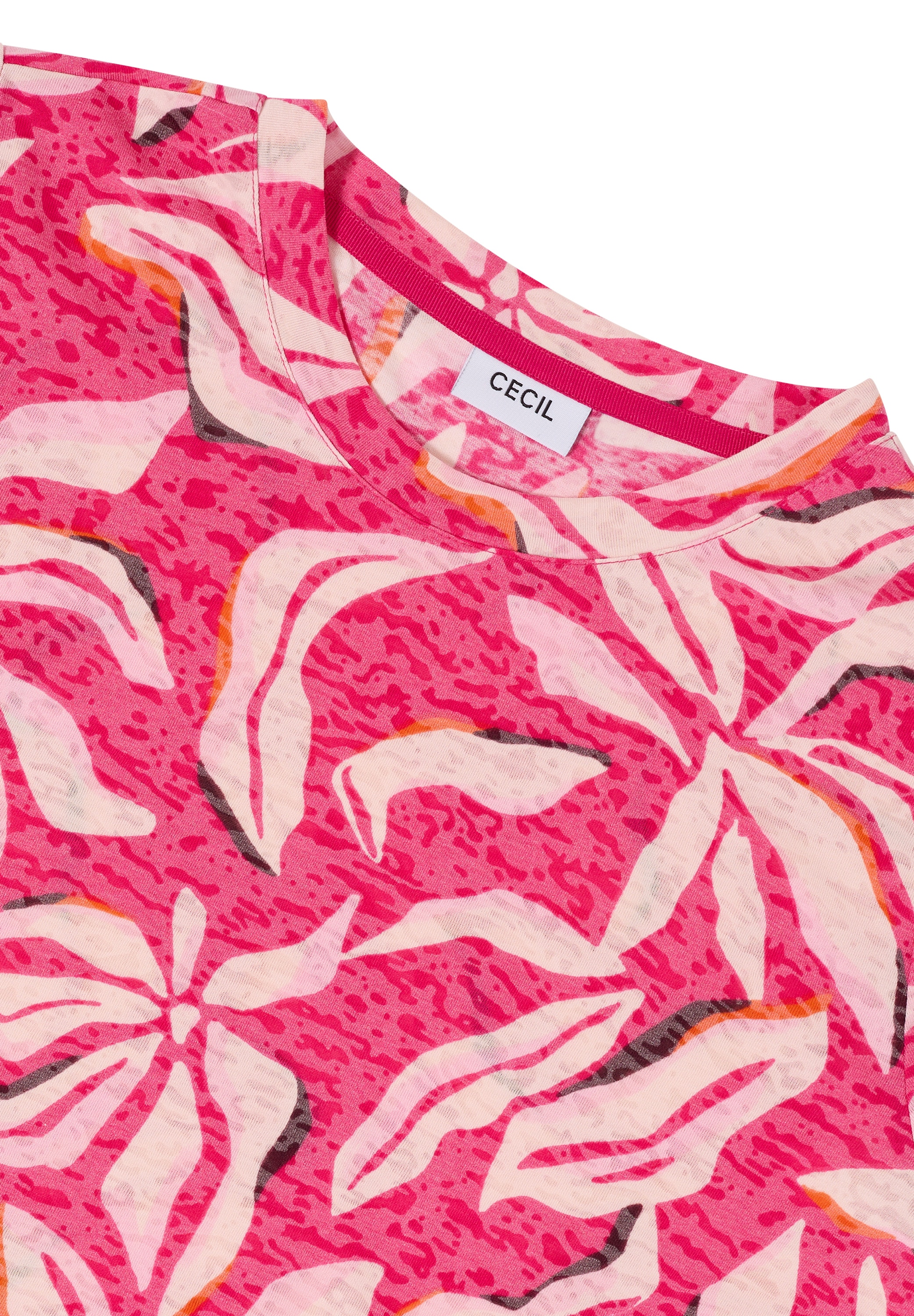 Cecil Rundhalsshirt Ausbrenner Shirt mit floralem Muster