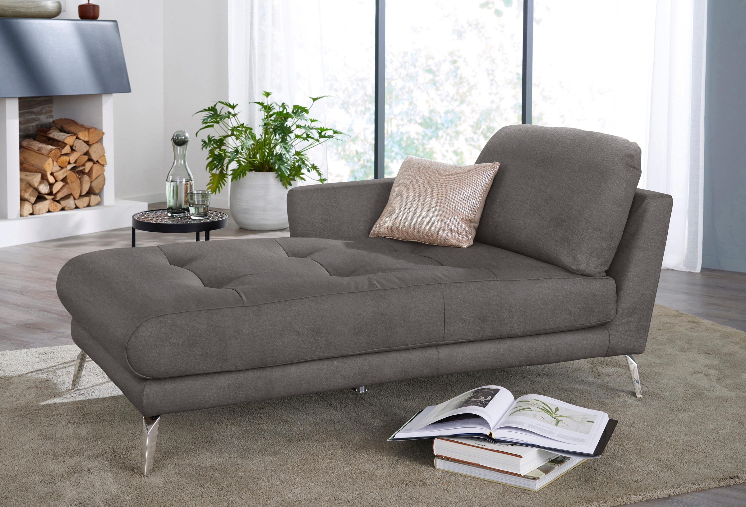 W.SCHILLIG Chaiselongue »softy«, mit dekorativer Heftung im Sitz, Füße Chrom glänzend
