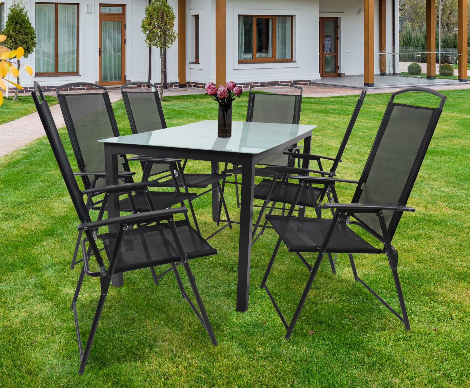 VCM Garten-Essgruppe »VCM 7-tlg Gartenmöbel Set | Sitzgruppe Essgruppe | 1x Tisch, 6x Stühle | Tisch Maße ca. H. 76 x B. 140 x T. 80 cm | Hochlehner Set 140M«, (7 tlg., 140M)