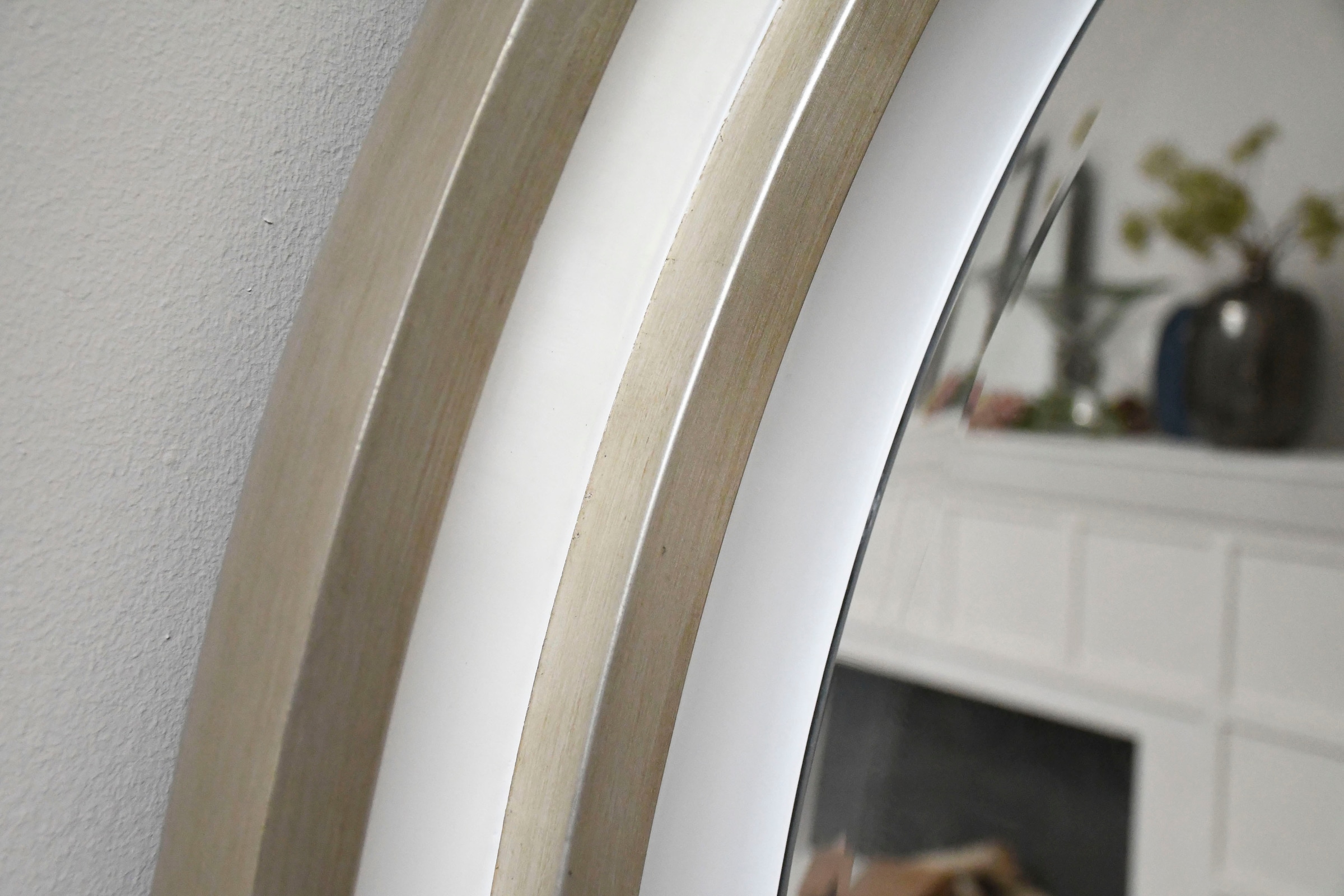 Leonique Spiegel »Annissa«, (1 St.), Runder Spiegel, Holz, weiß-silber, Facette, Ø 155 cm, Flur/Wohnzimmer