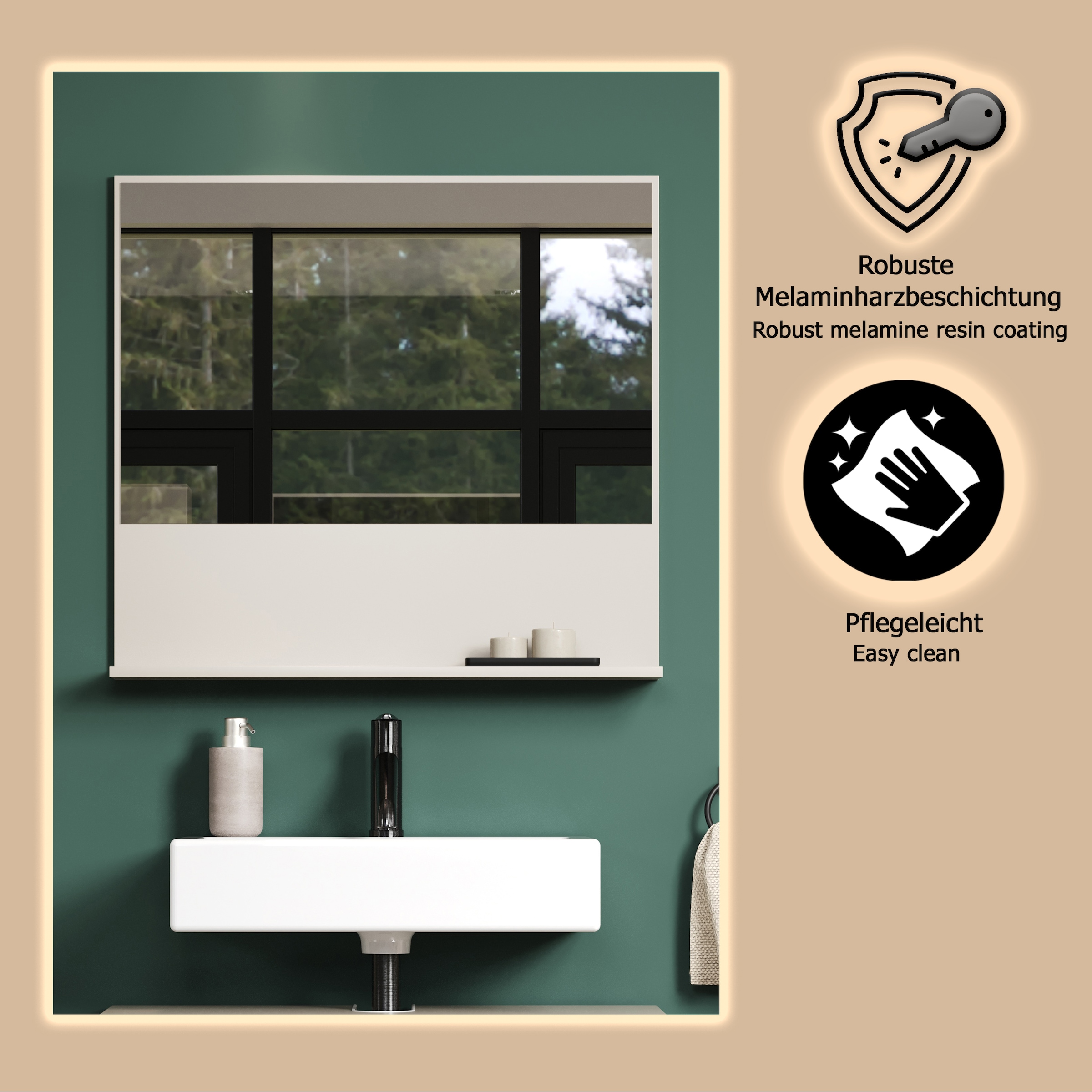 welltime Wandspiegel »San Pedro« Kompakter Badspiegel mit Ablagefläche – Maße (B/T/H) 80/14/74 cm