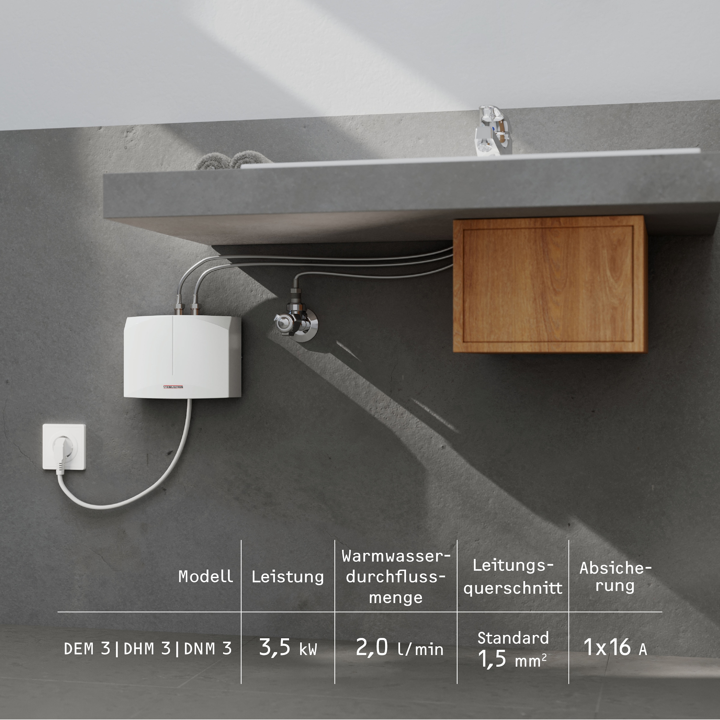 STIEBEL ELTRON Klein-Durchlauferhitzer »DHM 3 für Handwaschbecken, 3,5 kW, mit Stecker«, sofort lauwarmes Wasser (ca. 35°C)