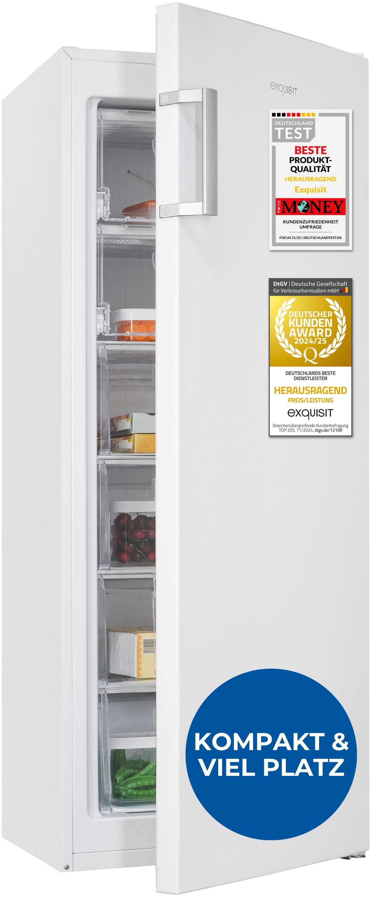 exquisit Gefrierschrank »GS230-H-050C weiss« 144 cm hoch 54 cm breit Perfekt für Ihre Küche: flexibel, praktisch & klar strukturiert