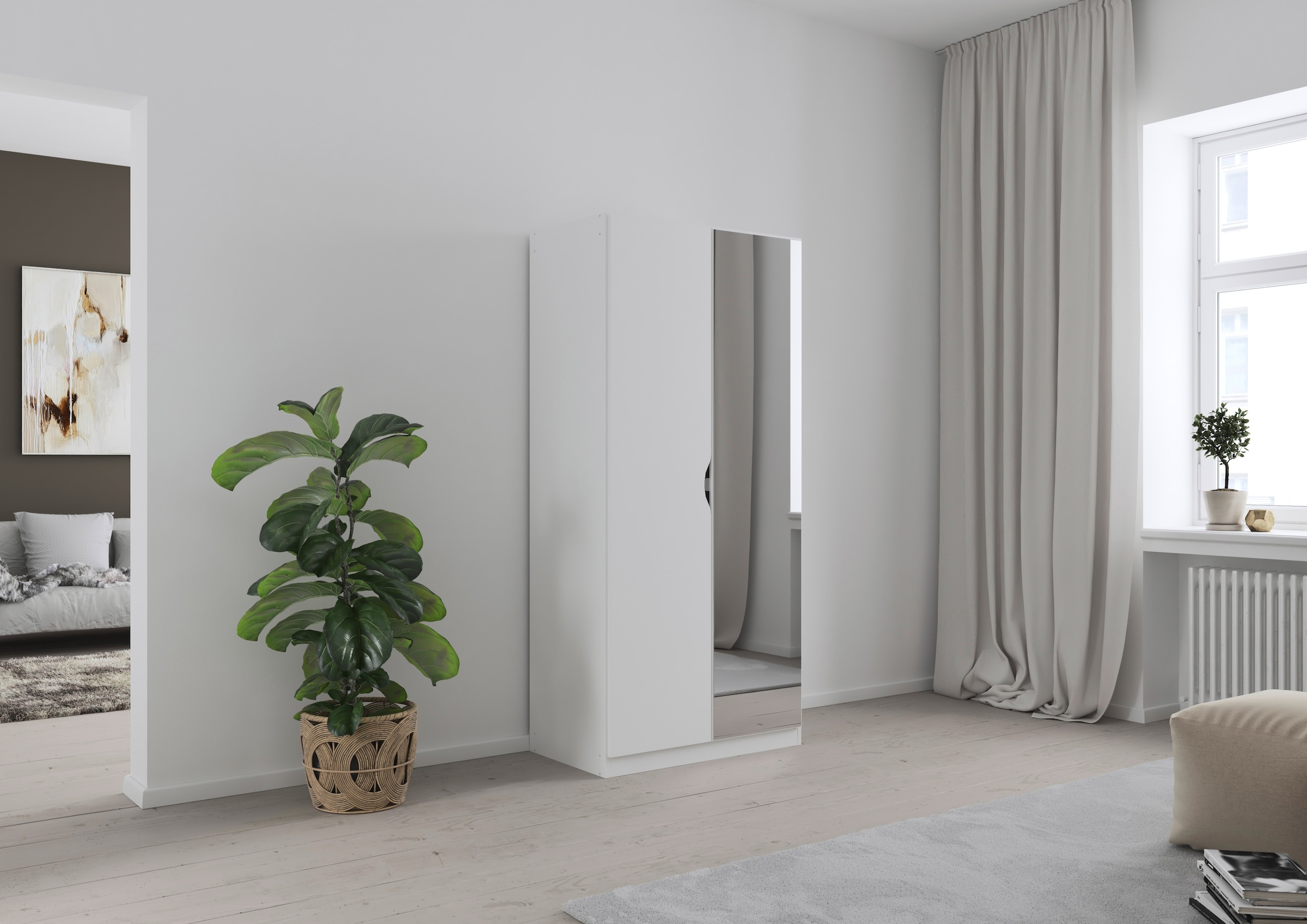 rauch Kleiderschrank »Freiham Drehtürenschrank Schrank Garderobenschrank Breite 91cm« Schlafzimmerschrank mit Spiegel und Griffmulden BESTSELLER