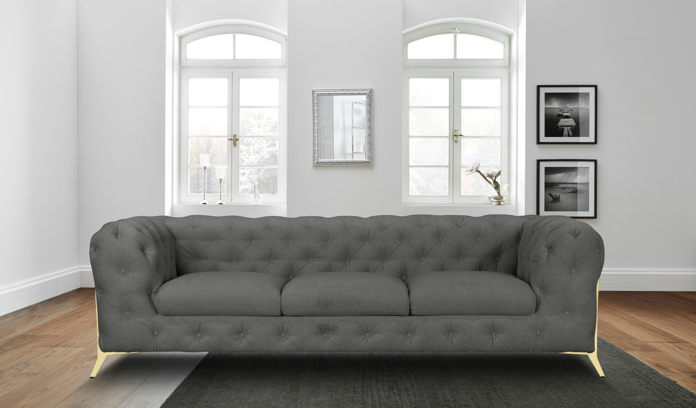 Leonique Chesterfield-Sofa »Amaury«, aufwändige Knopfheftung, moderne Chesterfield Optik, Fußfarbe wählbar