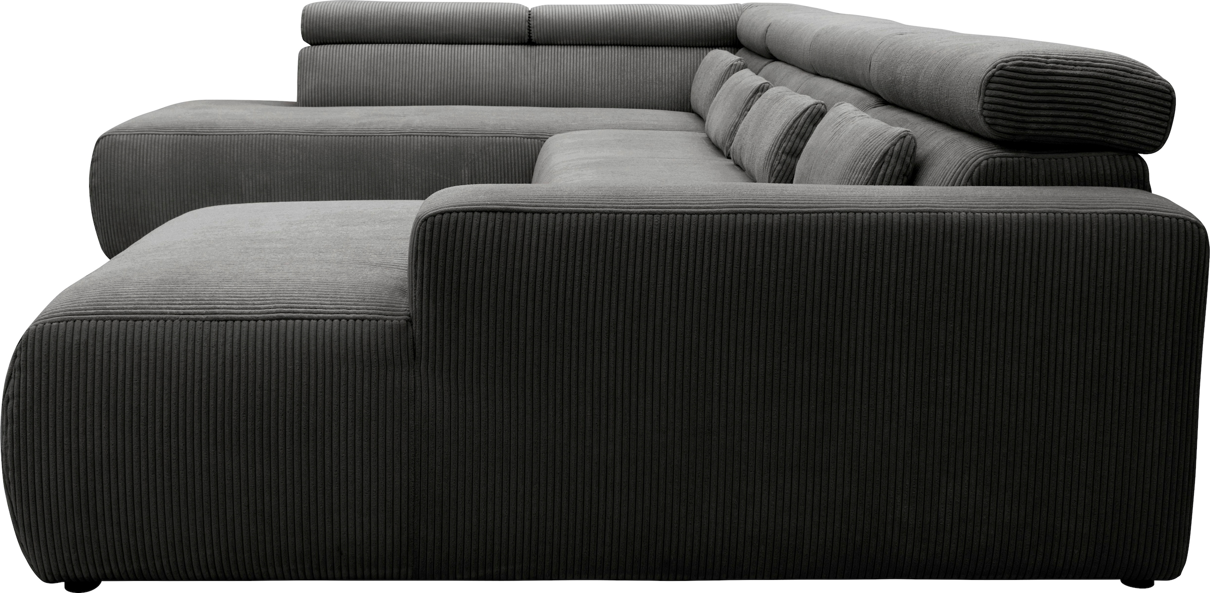DOMO collection Wohnlandschaft »Brandon, belastbar bis 140kg/ Sitz, B/T: 359/228 cm, U-Form«, mit Sitztiefenverstellung, Cord, grau