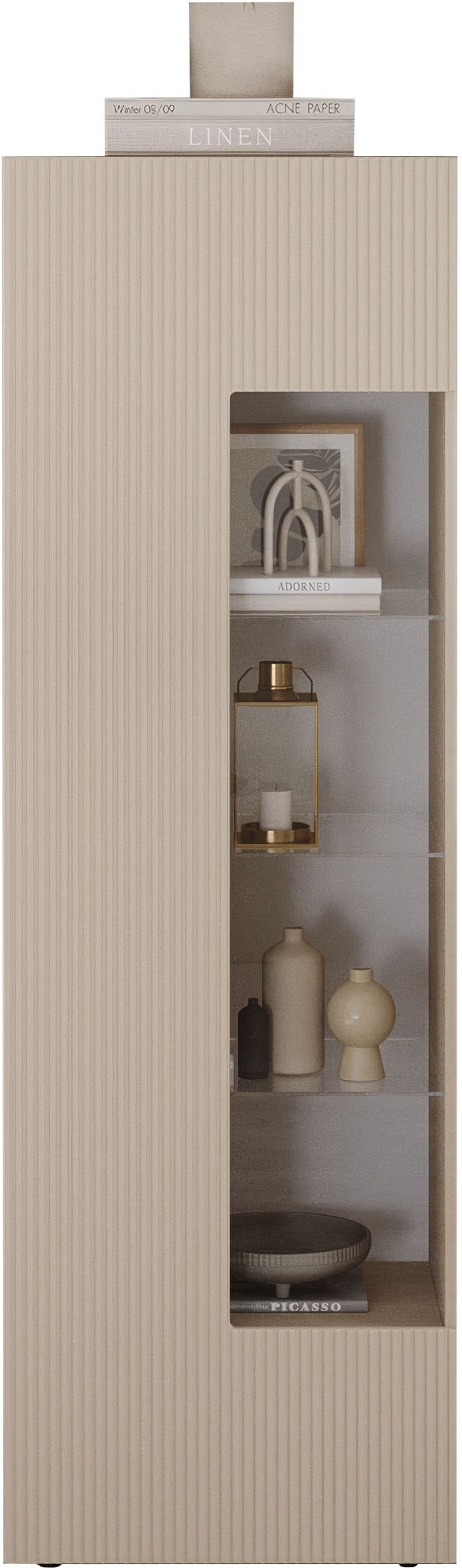 INOSIGN Vitrine »RIO, Höhe 187 cm, Hochschrank mit 1 Tür, Anrichte, Standvitrine«, geriffelte Front, modern u. elegant, viel Stauraum