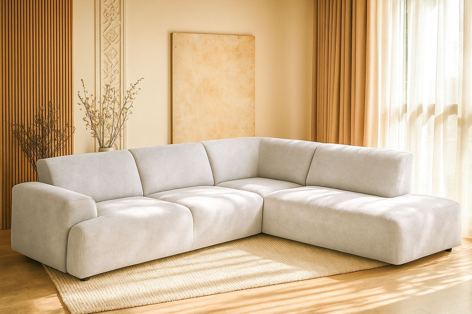 andas Ecksofa »Linkka, Breite 282 cm«, L-Form, in einem weichen Chenille-Stoff, mit Wellenunterfederung