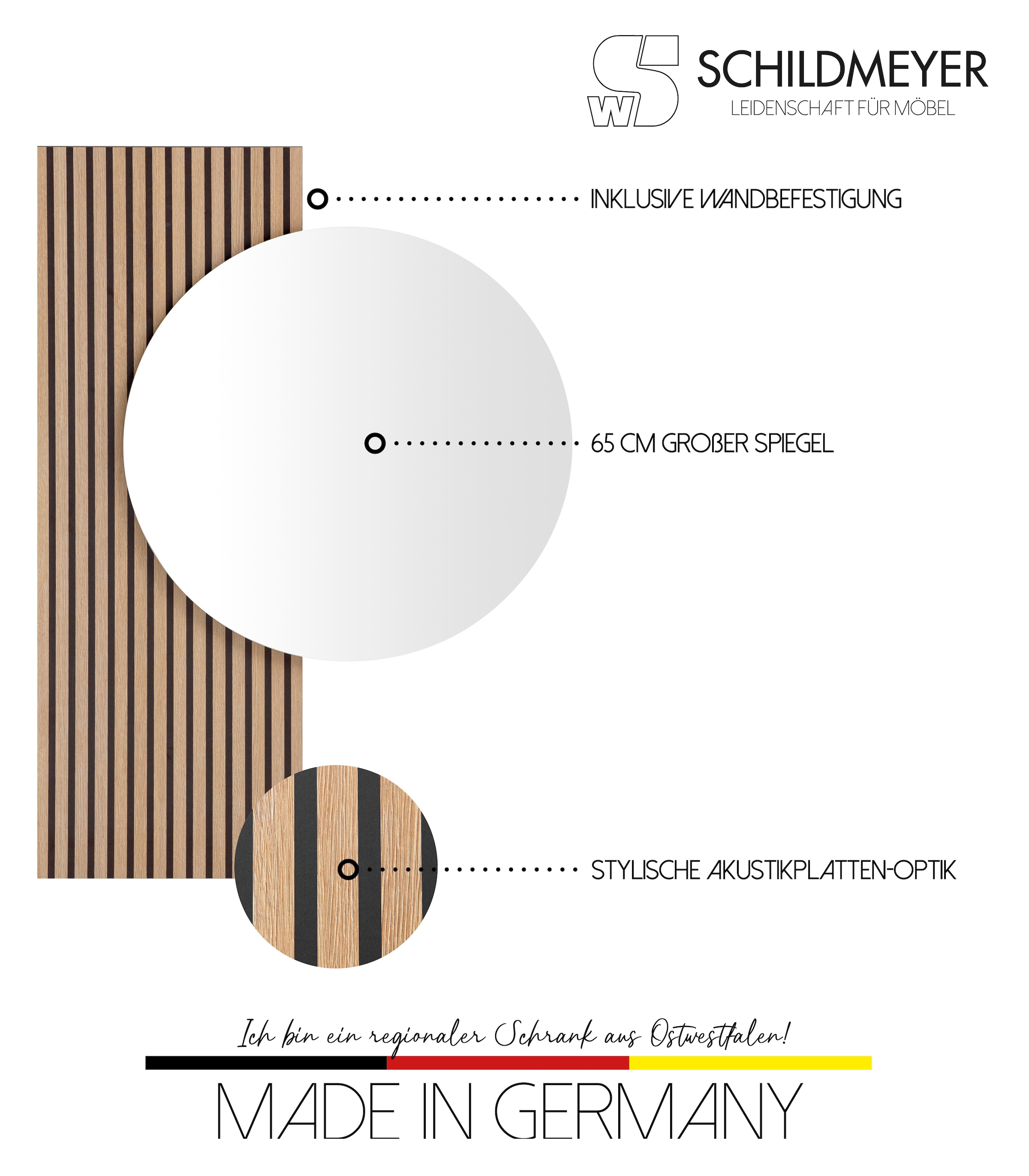 Schildmeyer Spiegel »Hank, Breite 79 cm«, Runde Spiegelfläche