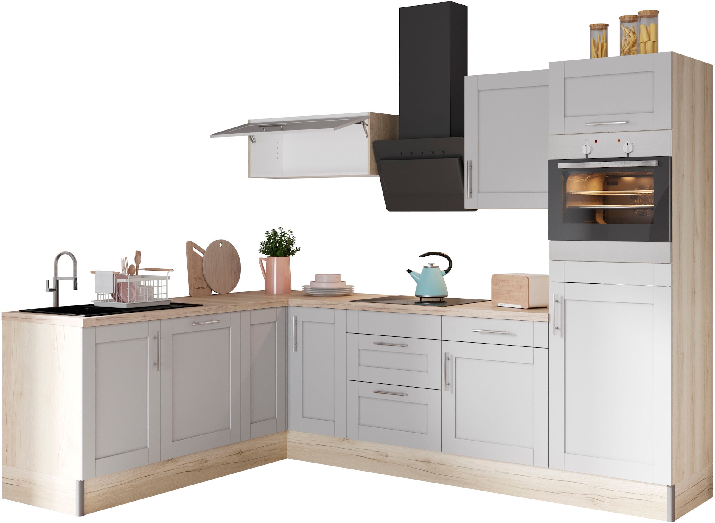 OPTIFIT Küche "Ahus" 200 x 270 cm breit, wahlweise mit E-Geräten, Soft Close Funktion