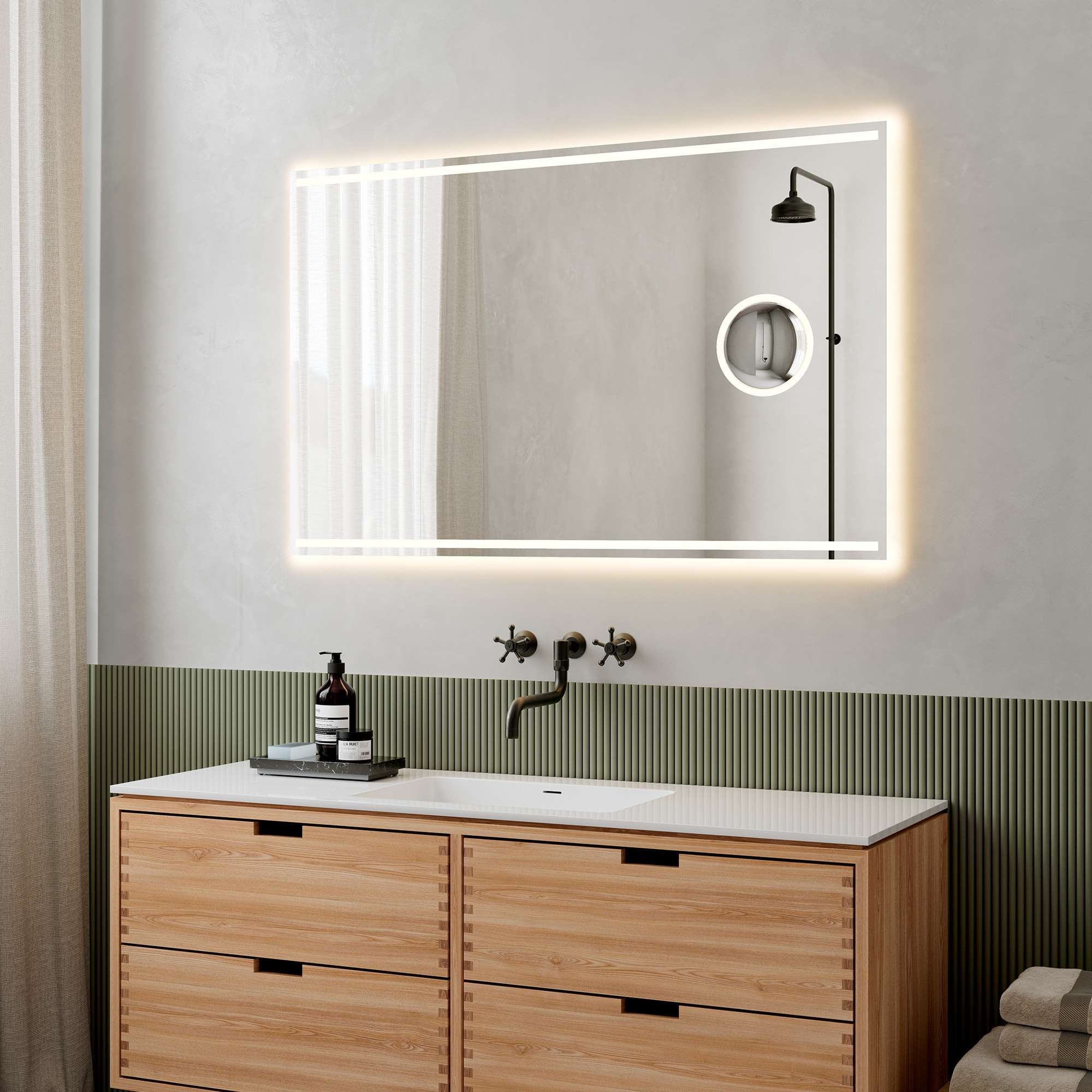 Loevschall Badspiegel »Focus, Spiegel mit Beleuchtung, Integrierter Schminkspiegel«, LED licht, Dänisches Design, Lichtspiegel, x5 Vergrößerung
