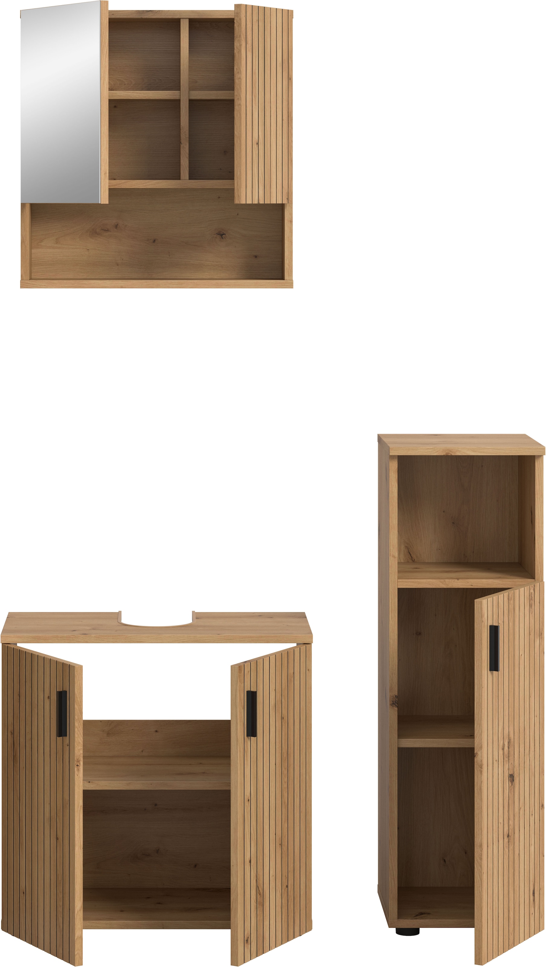 welltime Badmöbel-Set »MANI, 3-tlg. Badkombination, Paneeloptik« Set, Set, best. aus:1Badschrank, 1Spiegelschrank, 1Waschbeckenunterschrank, 3 Stk. tlg.