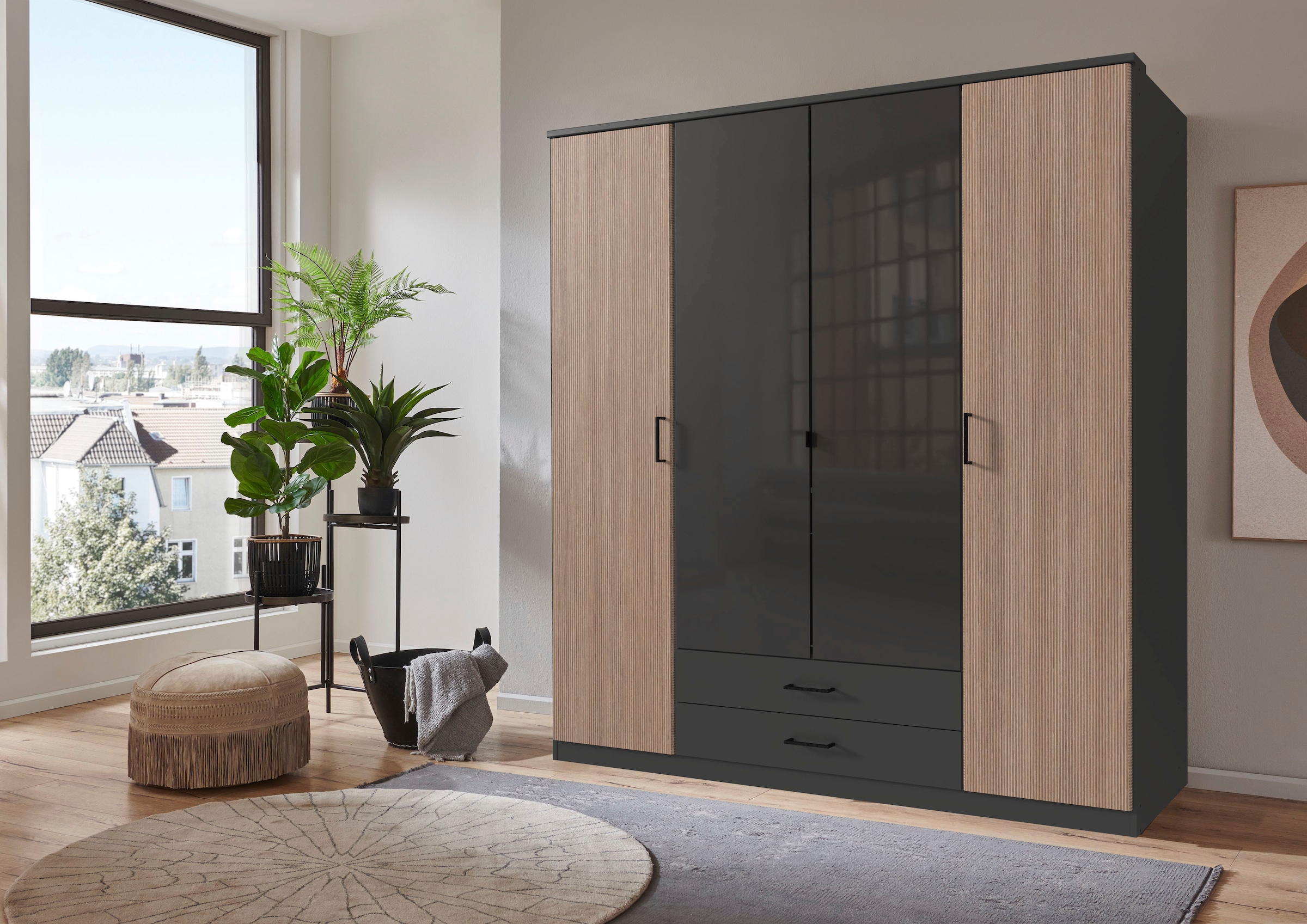 Wimex Kleiderschrank »Fulda, 135 oder 180/58/199cm, 2 Schubladen, Made in Germany«, (mit Kranzleiste), besonderer Look durch Multiplex Optik, mit oder ohne Glasauflage