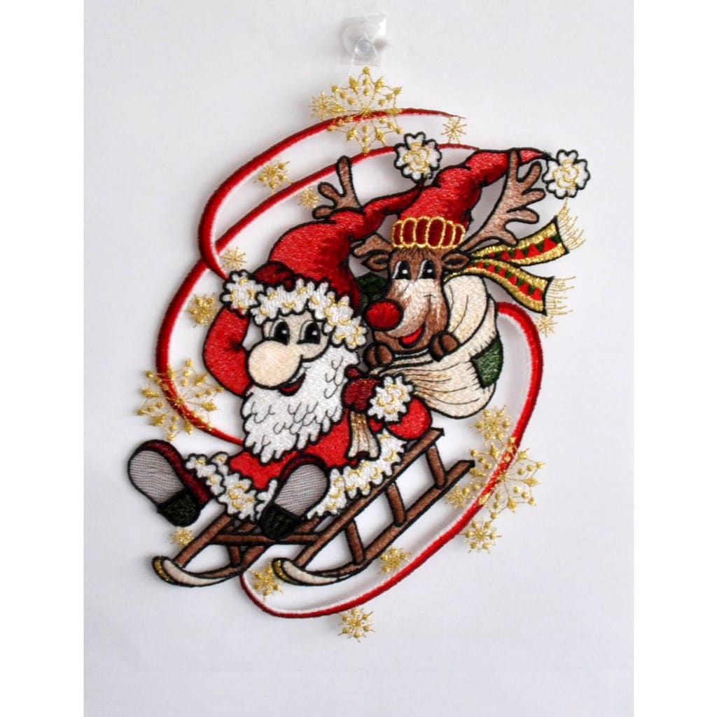 Stickereien Plauen Fensterbild »Weihnachtsmann mit Schlitten«