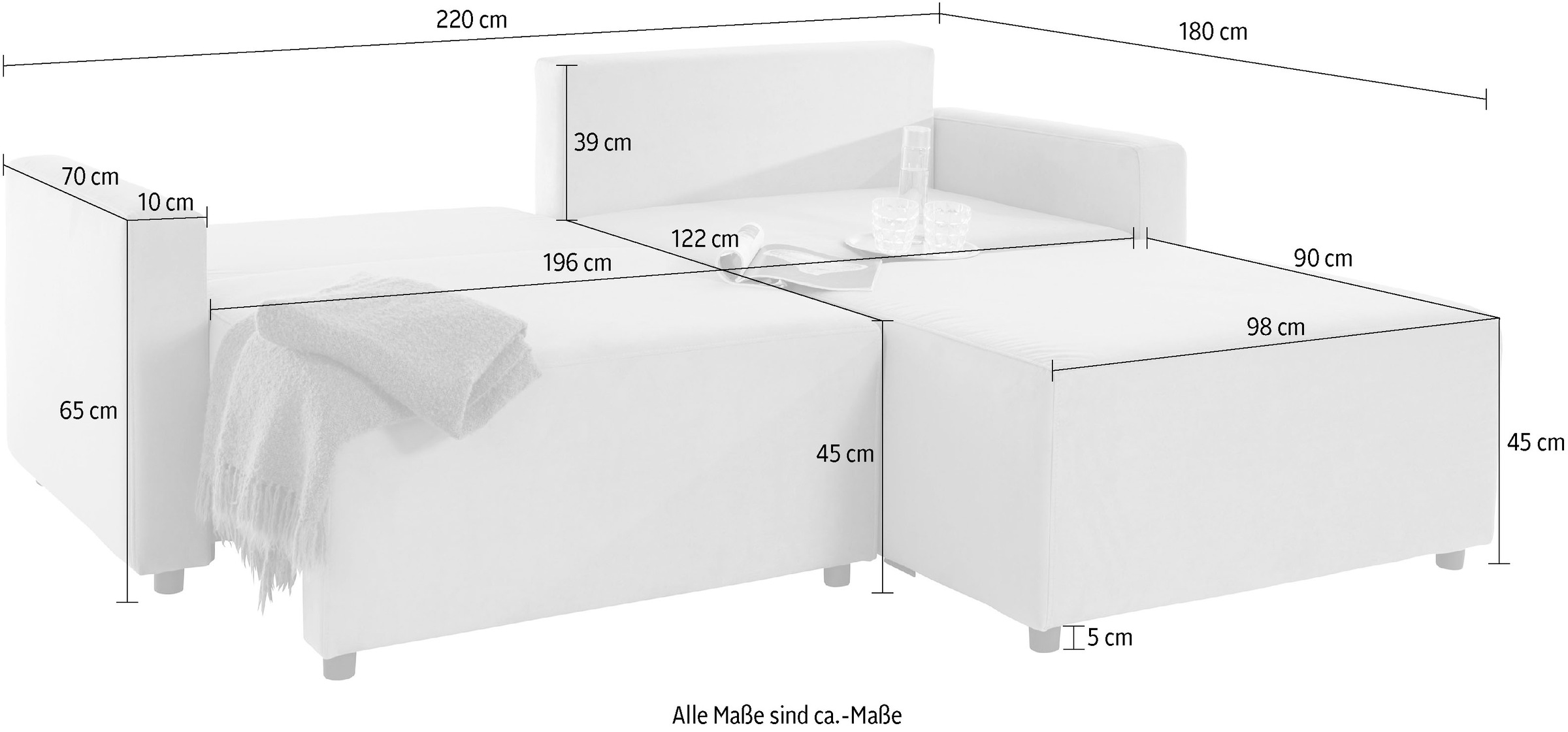 INOSIGN Ecksofa »Marva 3tlg. L-Form«, beide Armlehnelemente ausziehbar für Bettfunktion, mit Bettkasten