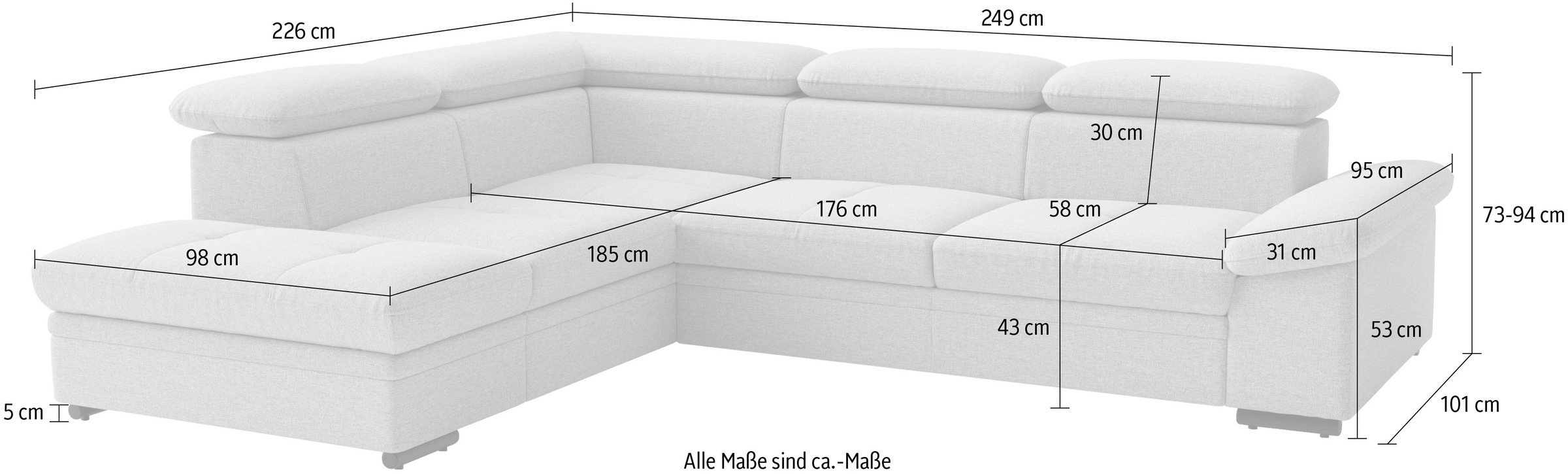 sit&more Ecksofa »Viola, L-Form, B. 249 cm« optional Schlaffunktion