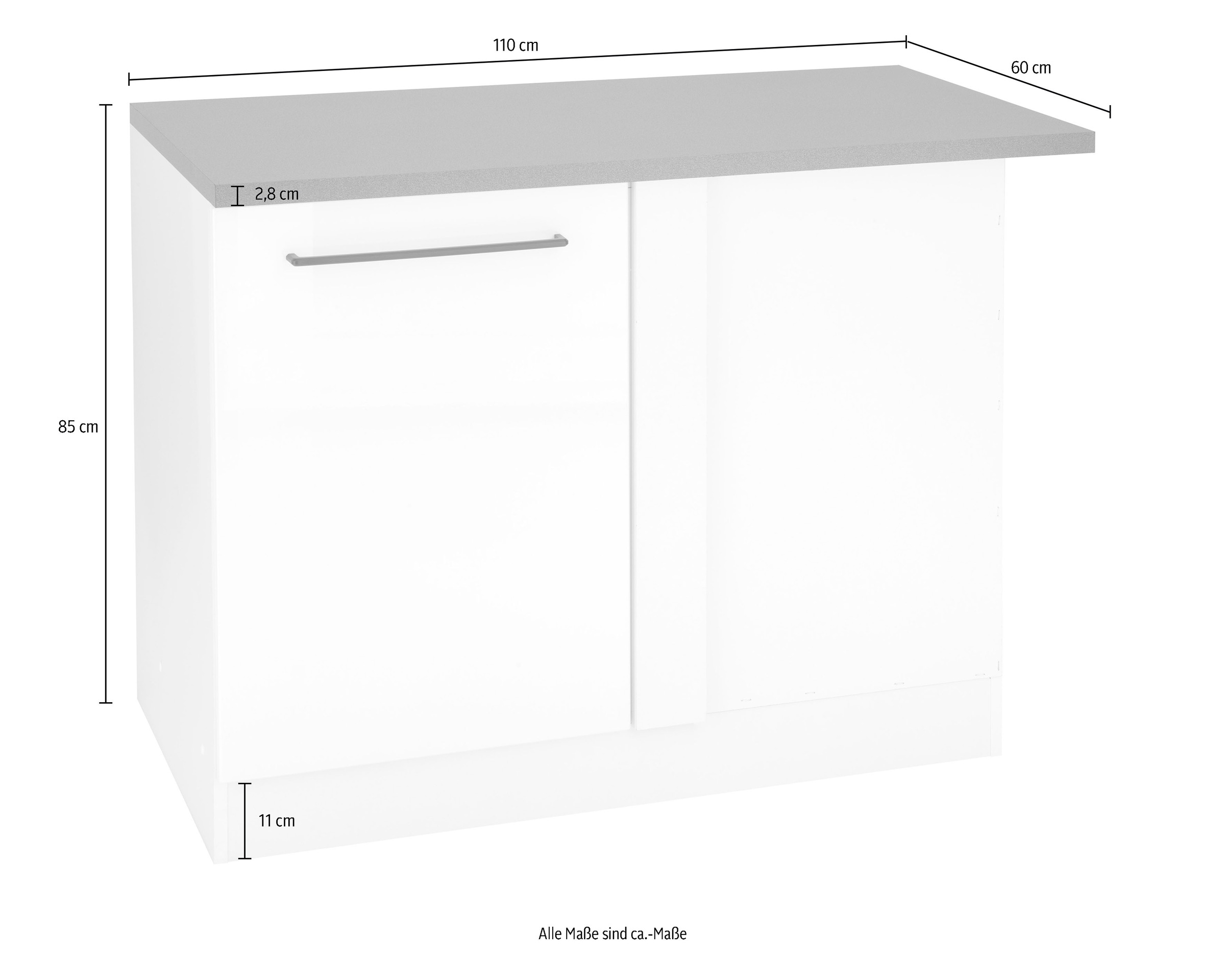 KOCHSTATION Eckunterschrank »KS-Tulsa«, 110 cm breit, 1 Tür, schwarzer Metallgriff, hochwertige MDF Front