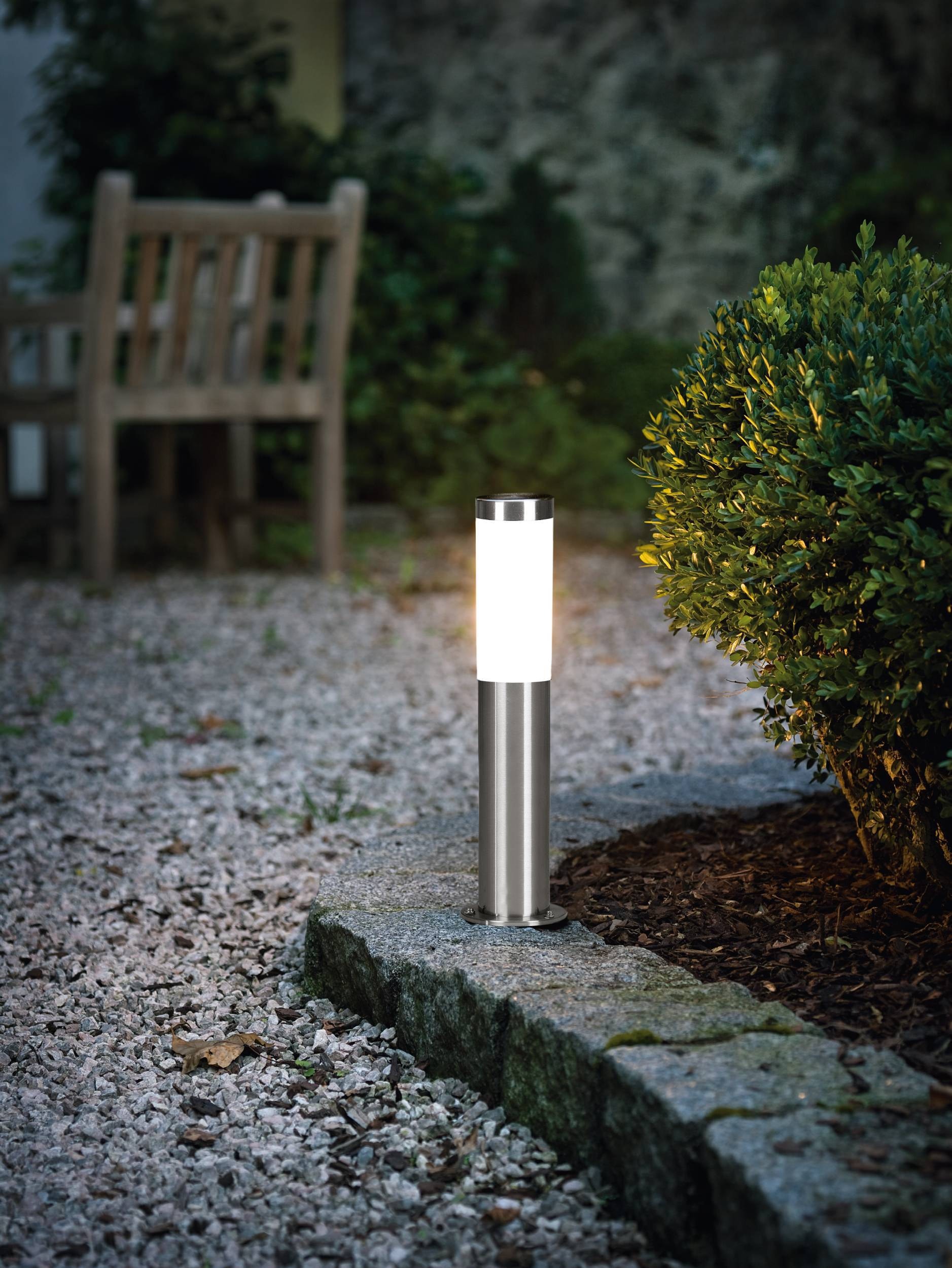 EGLO Stehlampe »Helsinki Stehlampe, Außenleuchte, silber, weiß, E27, IP44, Lampe« E27 1 Stk. Stehleuchte - H45 x Ø7,5 cm - edelstahl - 1X12W exkl.