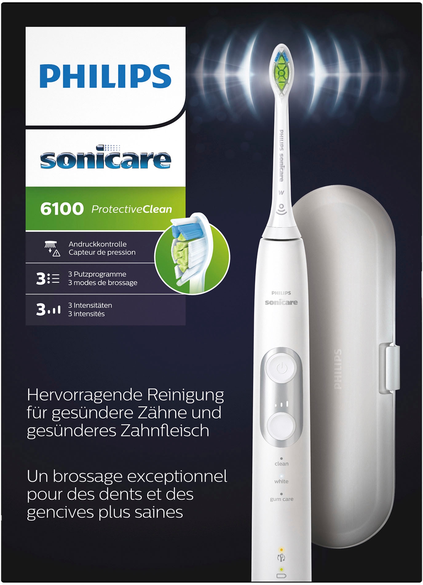 Philips Sonicare Zahnbürste 1 XXL 6100, 3 St. Jahren Putzprogrammen »HX6877/28«, Garantie mit mit Aufsteckbürsten, 3 Elektrische Schallzahnbürste, ProtectiveClean