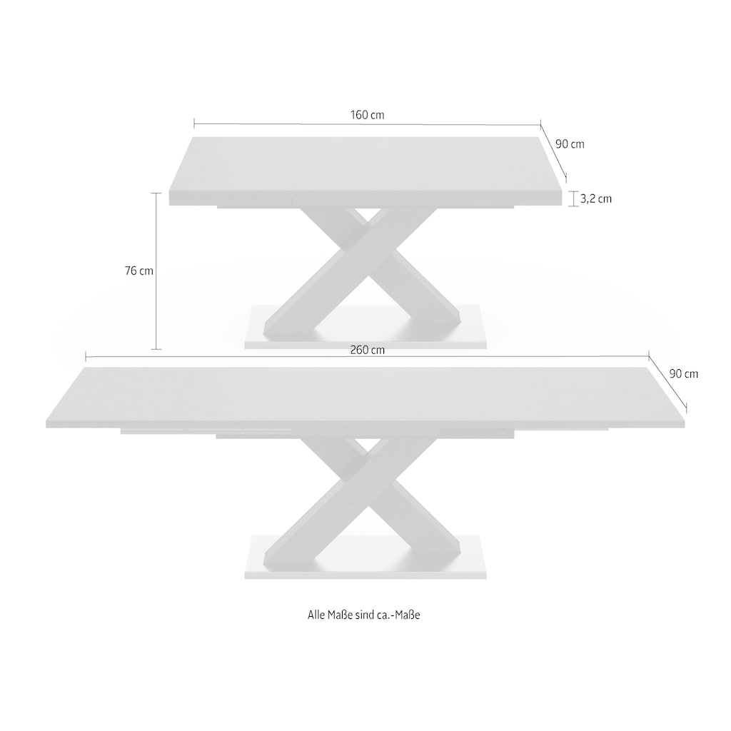 Mäusbacher Esstisch »Komfort C«, mit X-Gestell in graphit und mit Auszugsfunktion, Breite 160-260 cm