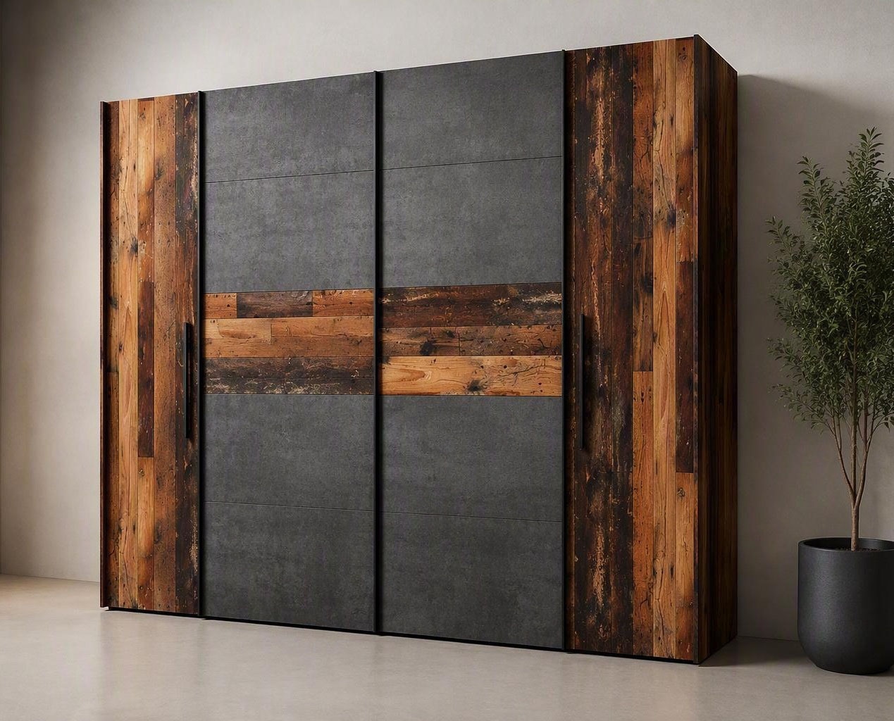 FORTE Kleiderschrank "Kalixtus, Made in Europe" B/H/T ca. 200x190x60 cm, 2 Schiebetüren, 2 Drehtüren, 8 Einlegeböden, Kombination aus Dreh- und Schwebetüren, mehrere Farben