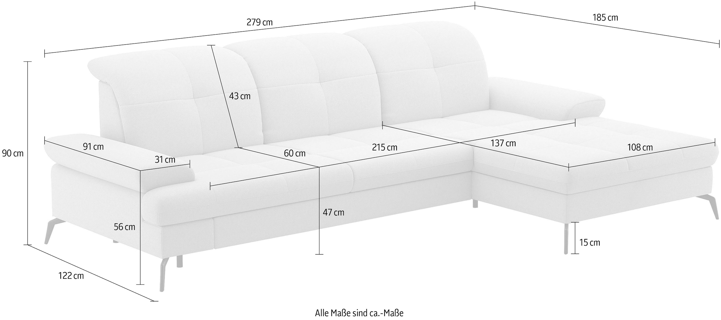 sit&more Ecksofa »Amica, L-Form, inkl. Sitztiefenverstellung & Armteilverstellung« wahlweise mit Bettfunktion, Bettkasten und Kopfteilverstellung