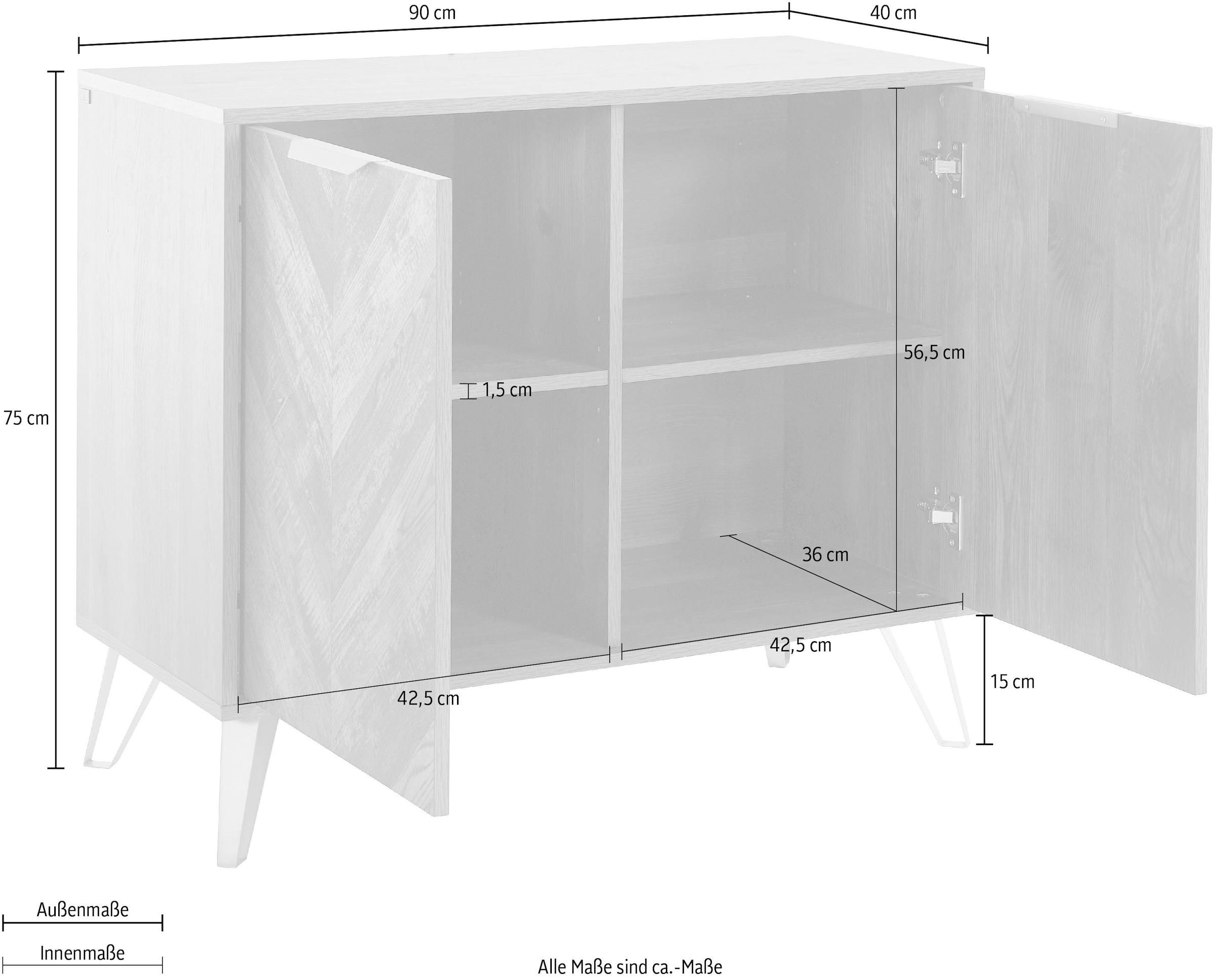 Leonique Sideboard »Nanterie«, aus edler Holzoptik, mit exklusivem Fischgrätenmuster, Breite 90 cm