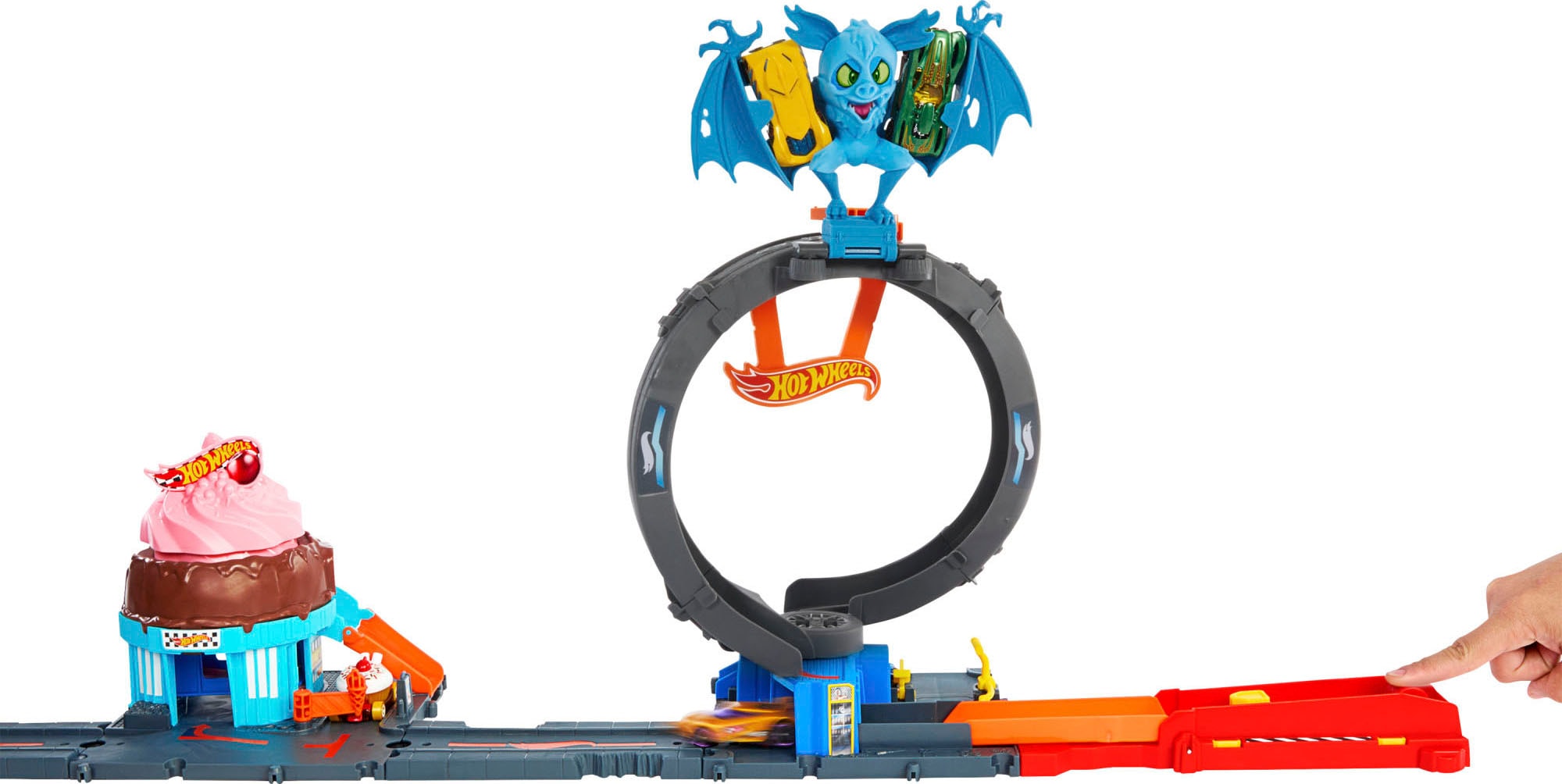 Hot Wheels Autorennbahn »Spielzeugauto Trackset, Angriff der Fledermaus«, mit anpassbarem Looping, inkl. 1 Spielzeugauto