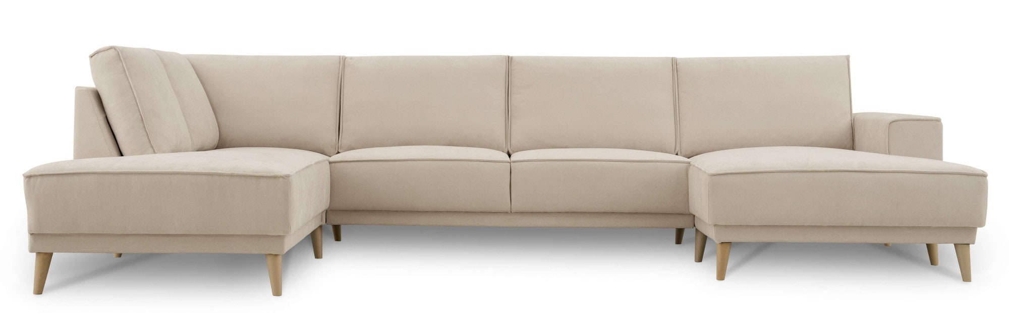 OTTO home Wohnlandschaft »Oland Skandi, weicher Chenille-Stoff« U-Form, 345 cm, Wellenunterfederung, Skandi-Design, Massivholzfüße