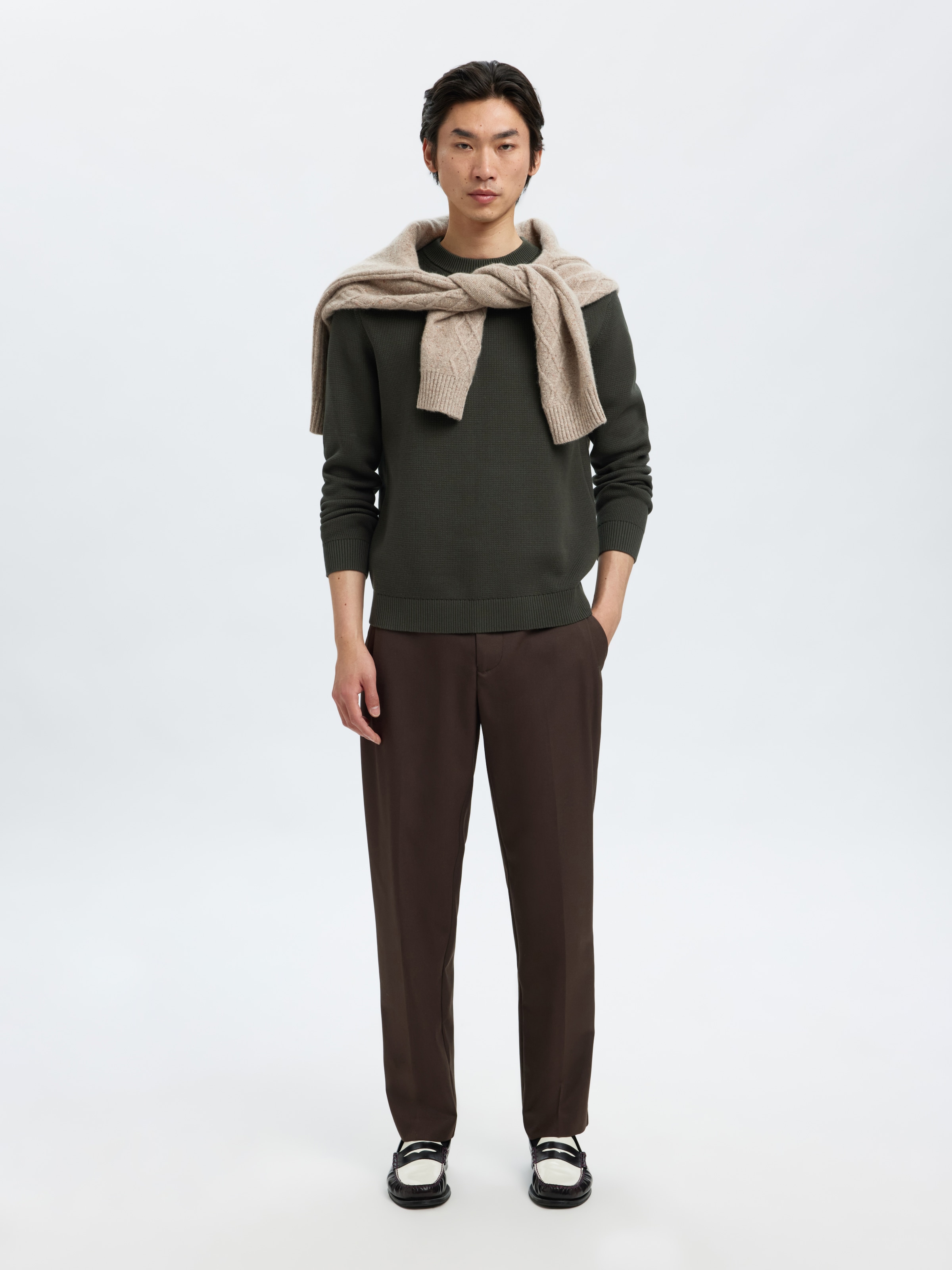 SELECTED Rundhalspullover »SLHDANE LS KNIT STRUCTURE CREW NECK NOOS« Baumwolle, regular fit