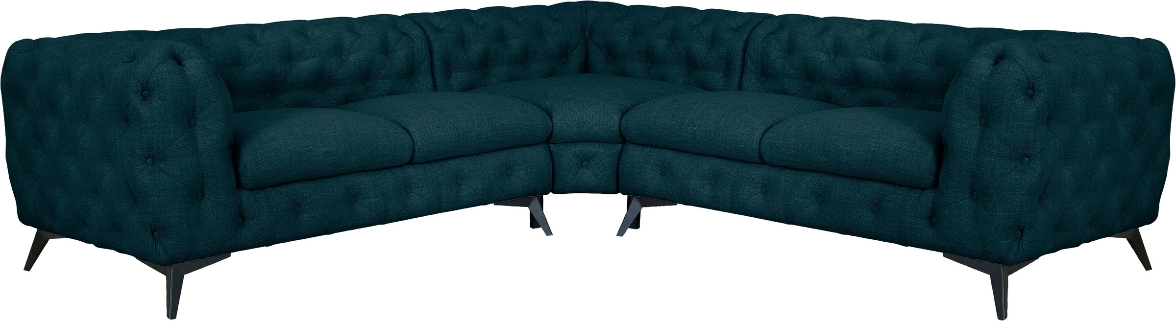 Leonique Chesterfield-Sofa »Ecksofa GLYNIS L-Form mit Wellenunterfederung, Maße B/T/H 264/264/75cm«, aufwändige Knopfheftung, moderne Chesterfield Optik, Fußfarbe wählbar
