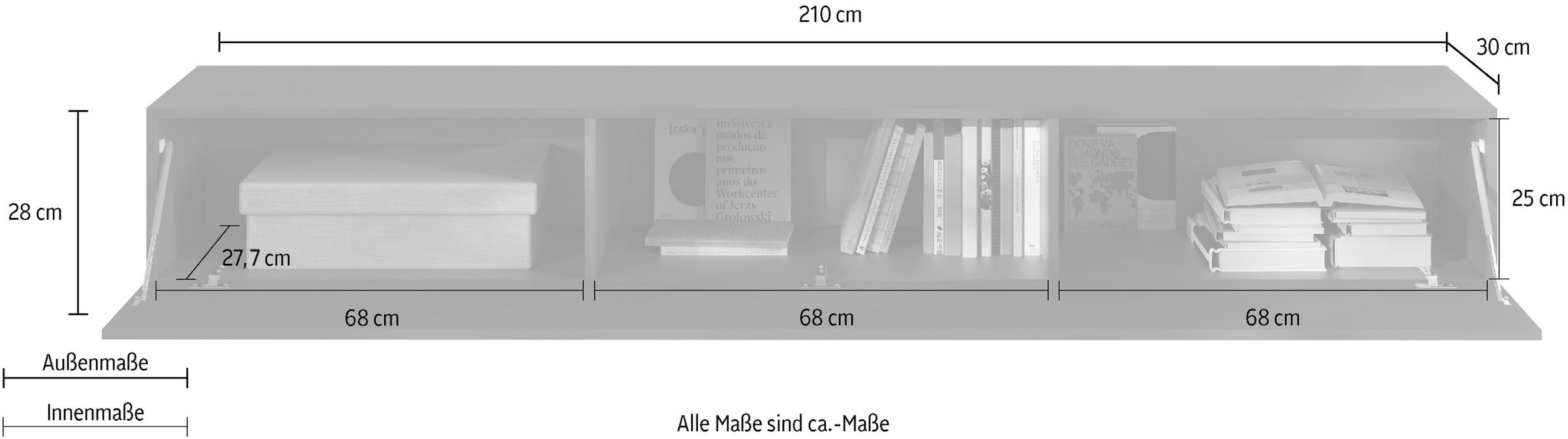 INOSIGN Lowboard »Snake Breite 210 cm, modernes TV-Board hängend mit 1 Klappe,«, TV-Möbel, TV-Schrank, Front mit Siebdruck