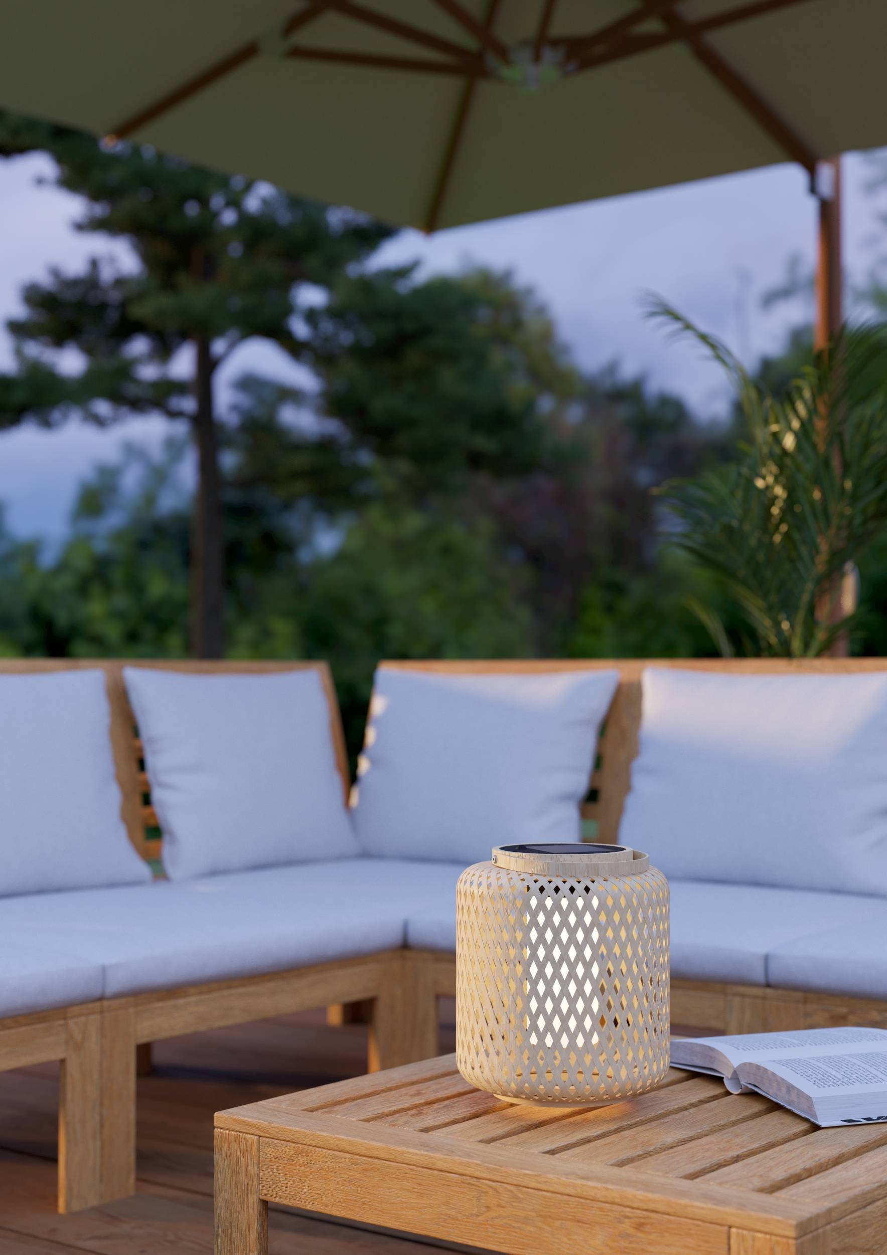 EGLO Tischleuchte »Marliano Tischlampe, Solarlampe Boho, Windlicht, Rattan, IP44, Lampe« LED-Modul 1 Stk. Neutralweiß Tischleuchte - H24 x Ø21 cm - braun - 3,3W inkl.