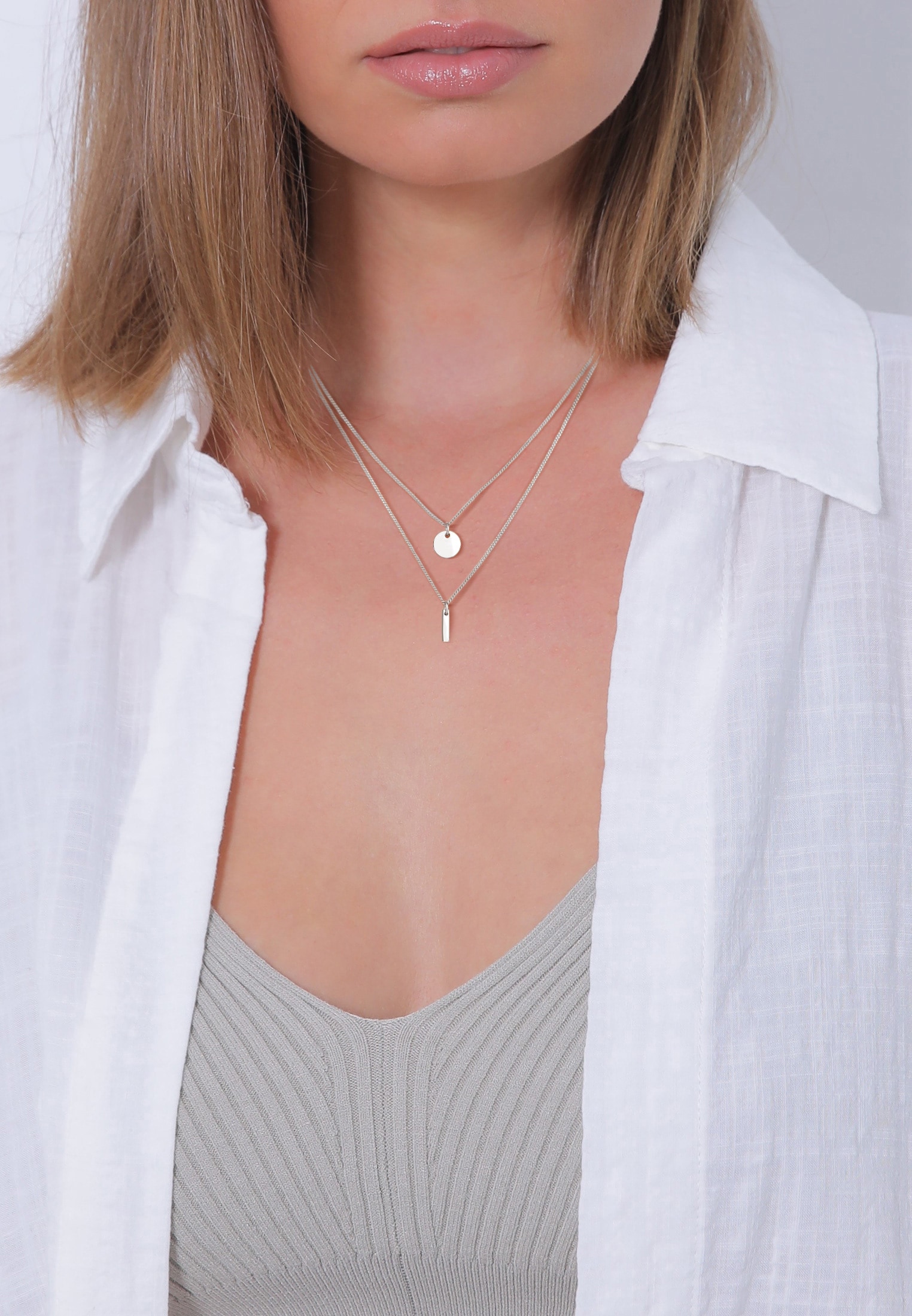 Elli Silberkette »Halskette 2-lagig Layer Kreis Stab Geo 925 Silber«
