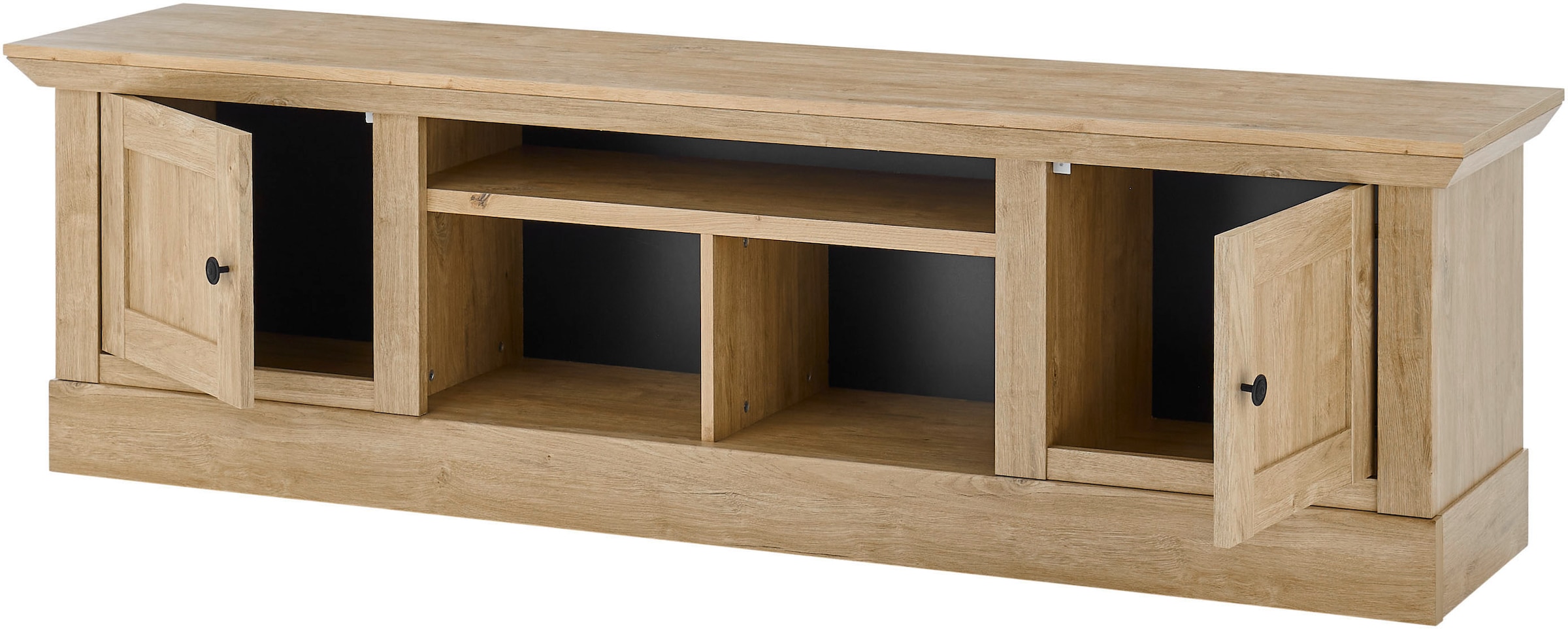 Home affaire Lowboard »Cornwall, Unterschrank im Landhausstil, Kommode, Eiche Dekor« 1 Stk. tlg. verschnörkelte Metallgriffe, offene Fächer und Türen, 194 cm breit