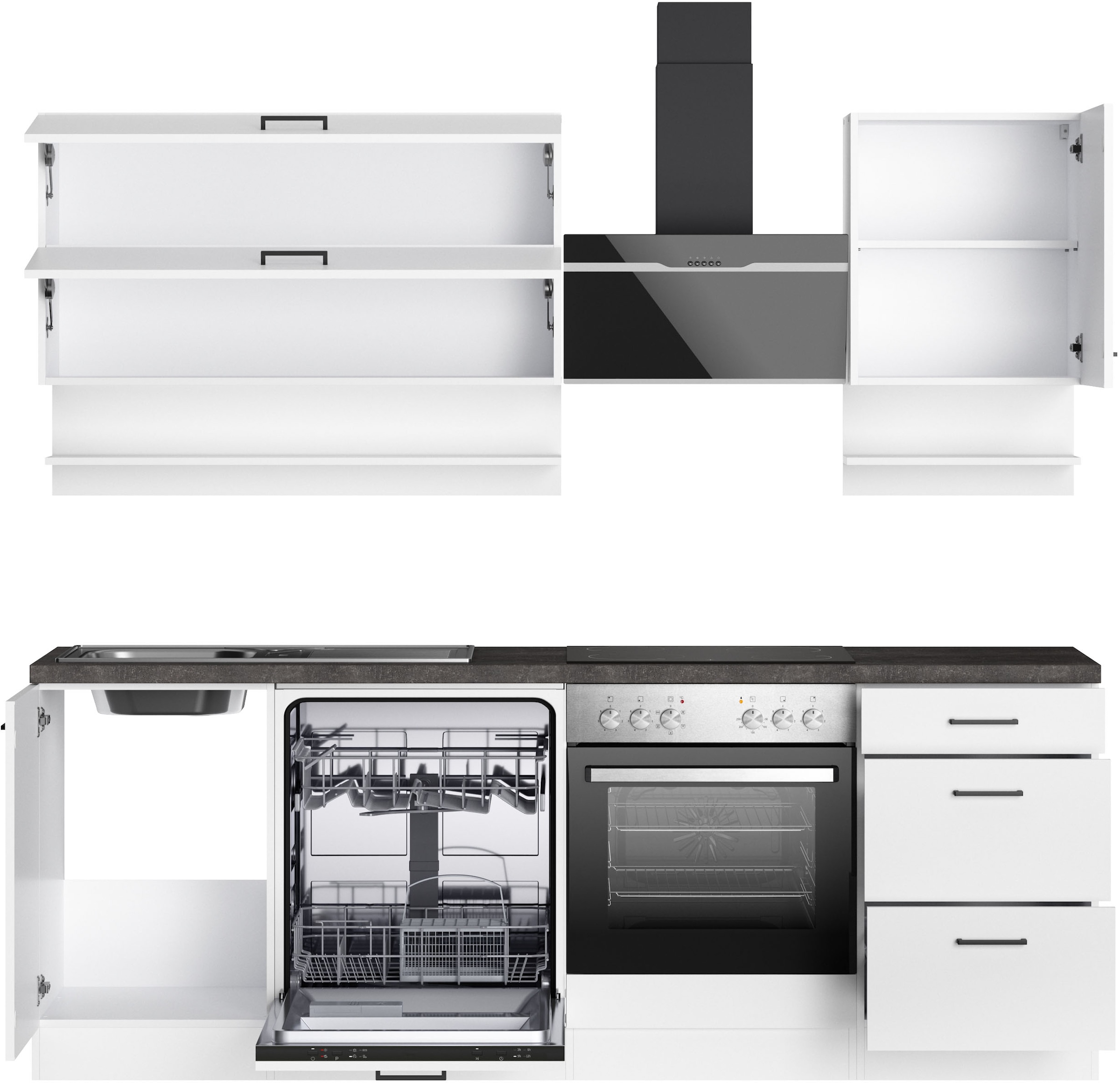 KOCHSTATION Küchenzeile »KS-Frieda Breite 220 cm« wahlweise mit E-Geräten, mit 38mm starker Arbeitsplatte