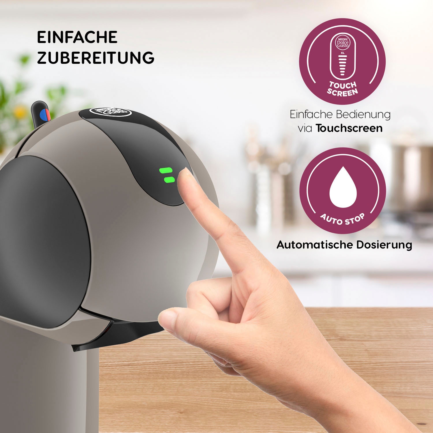 NESCAFÉ® Dolce Gusto® Kapselmaschine »Krups, KP270A Infinissima Touch Automatic in Taupe«, Hochdrucksystem bis 15 Bar, Touchscreen, Energiesparmodus nach 1 Min.