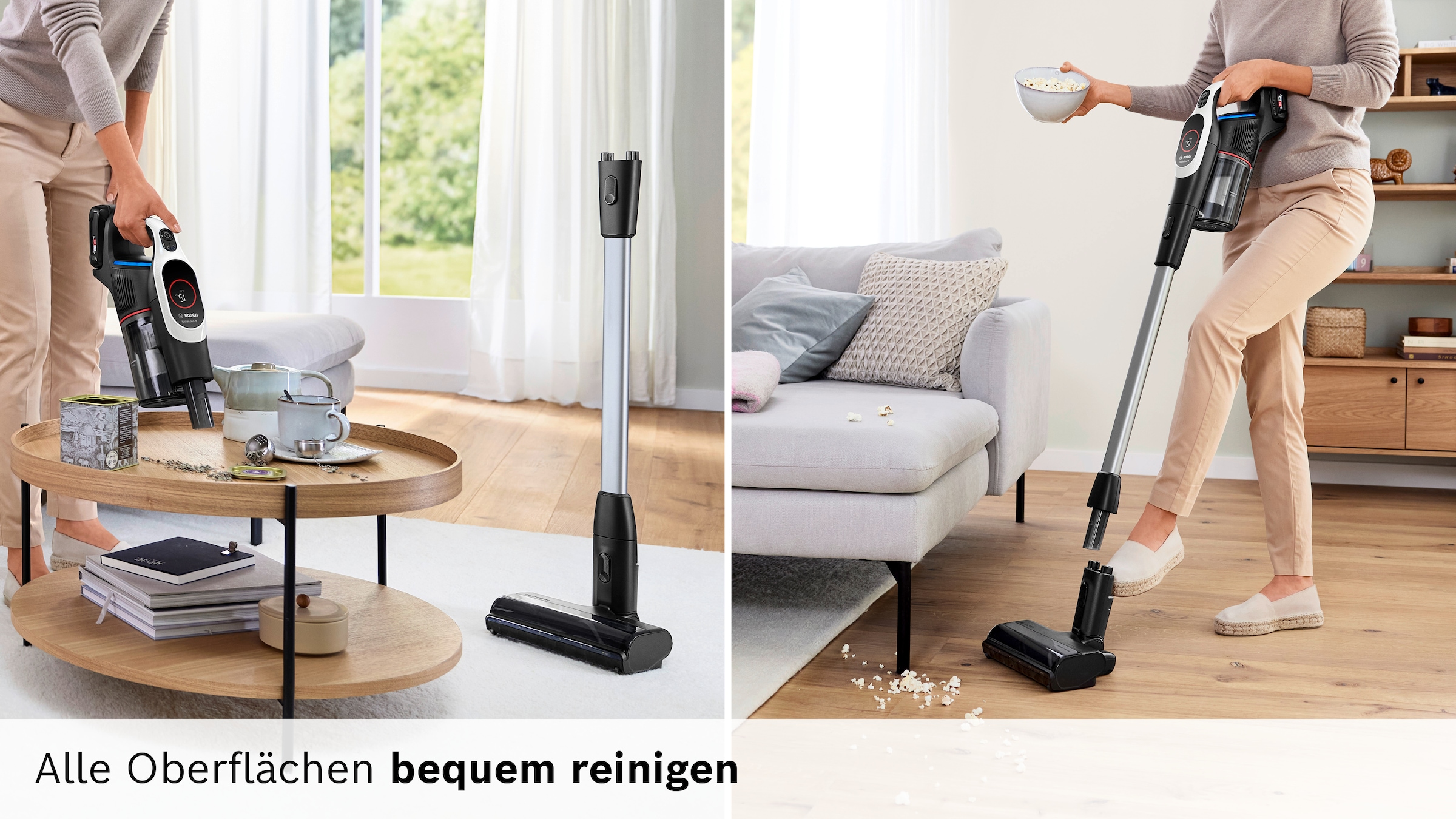 BOSCH Akku-Stielstaubsauger »Unlimited 9 BTS942WQC, MicroClean™ Technology, 10 Jahre Motorgarantie« LED-Licht, HEPA-Filtersystem, Schnellladegerät, 2 Akkus, weiß