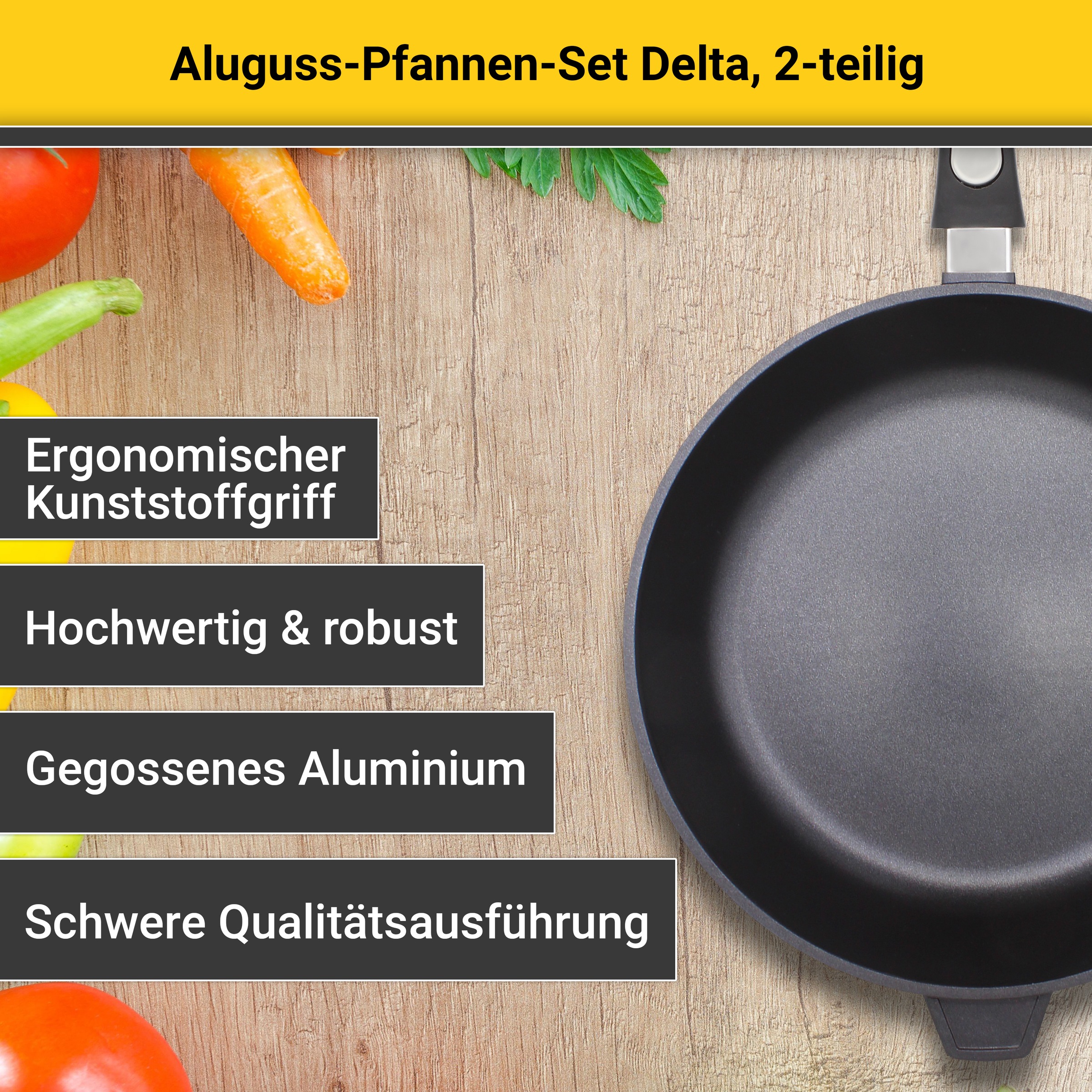 Krüger Pfannen-Set »Delta« Aluminiumguss Set, 2 Stk. tlg. Ø 24/28 cm, Induktion