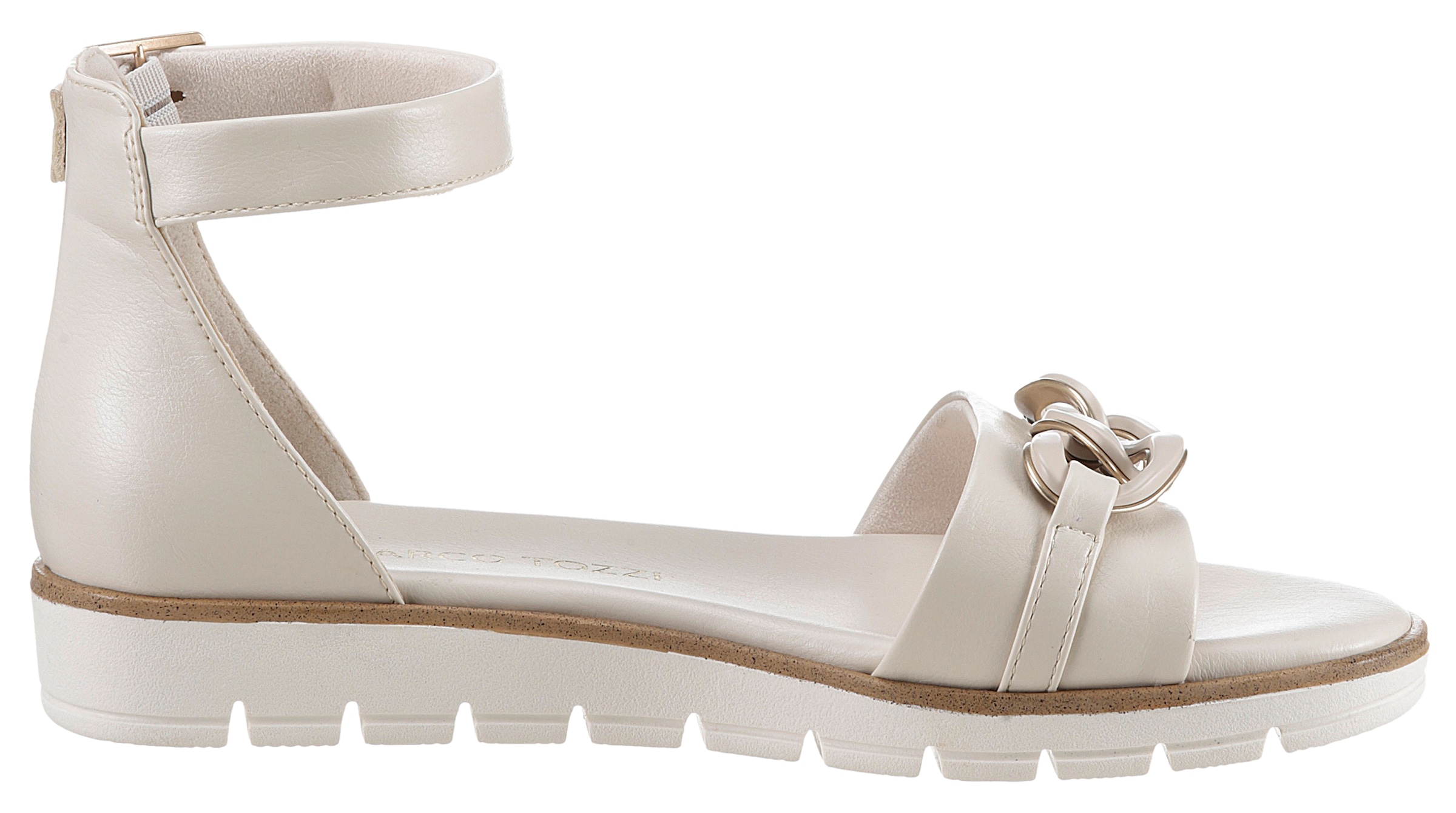 MARCO TOZZI Riemchensandale, Keilabsatz, Sommerschuh, Sandalette, mit Zierkette Ton in Ton