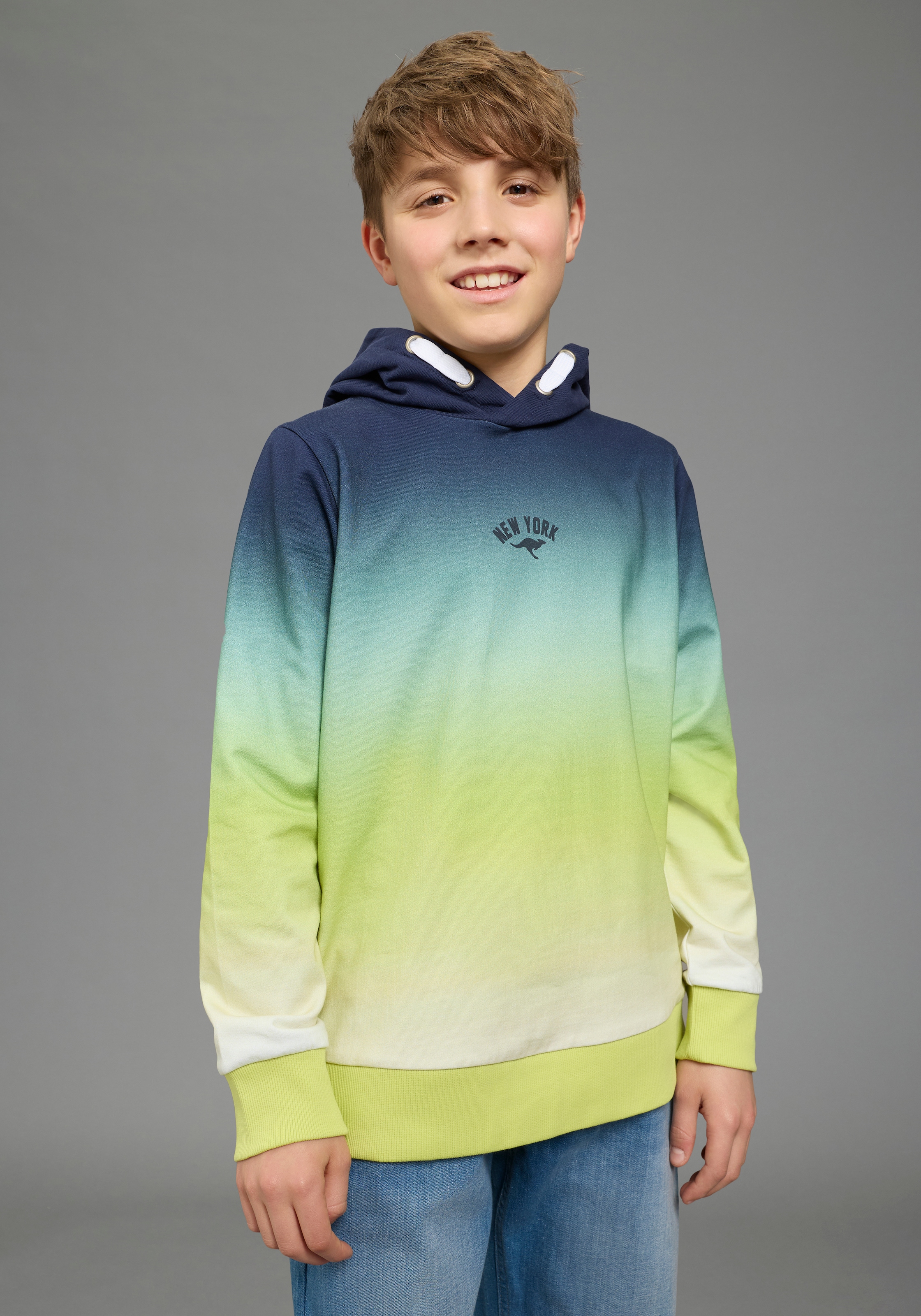 KangaROOS Kapuzensweatshirt "Kapuzenweatshirt mit Batik-Optik", für Jungen, mit Kapuze, mit Batikmuster, aus Baumwolle