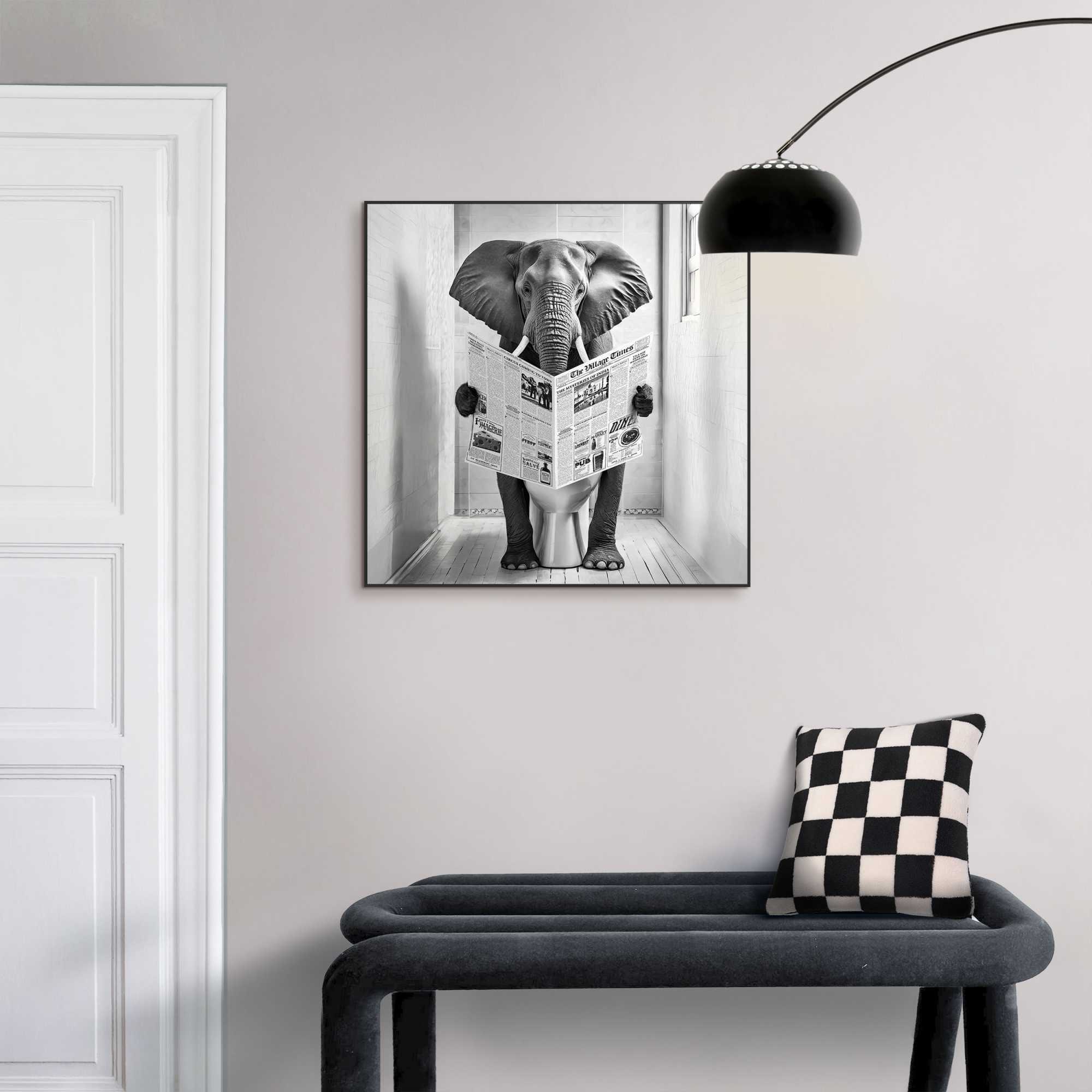 Reinders! Poster »Elephant Toilet« Toilette - WC - Zeitung - Schwarz-Weiß - MDF - Tiere - 50x50 cm