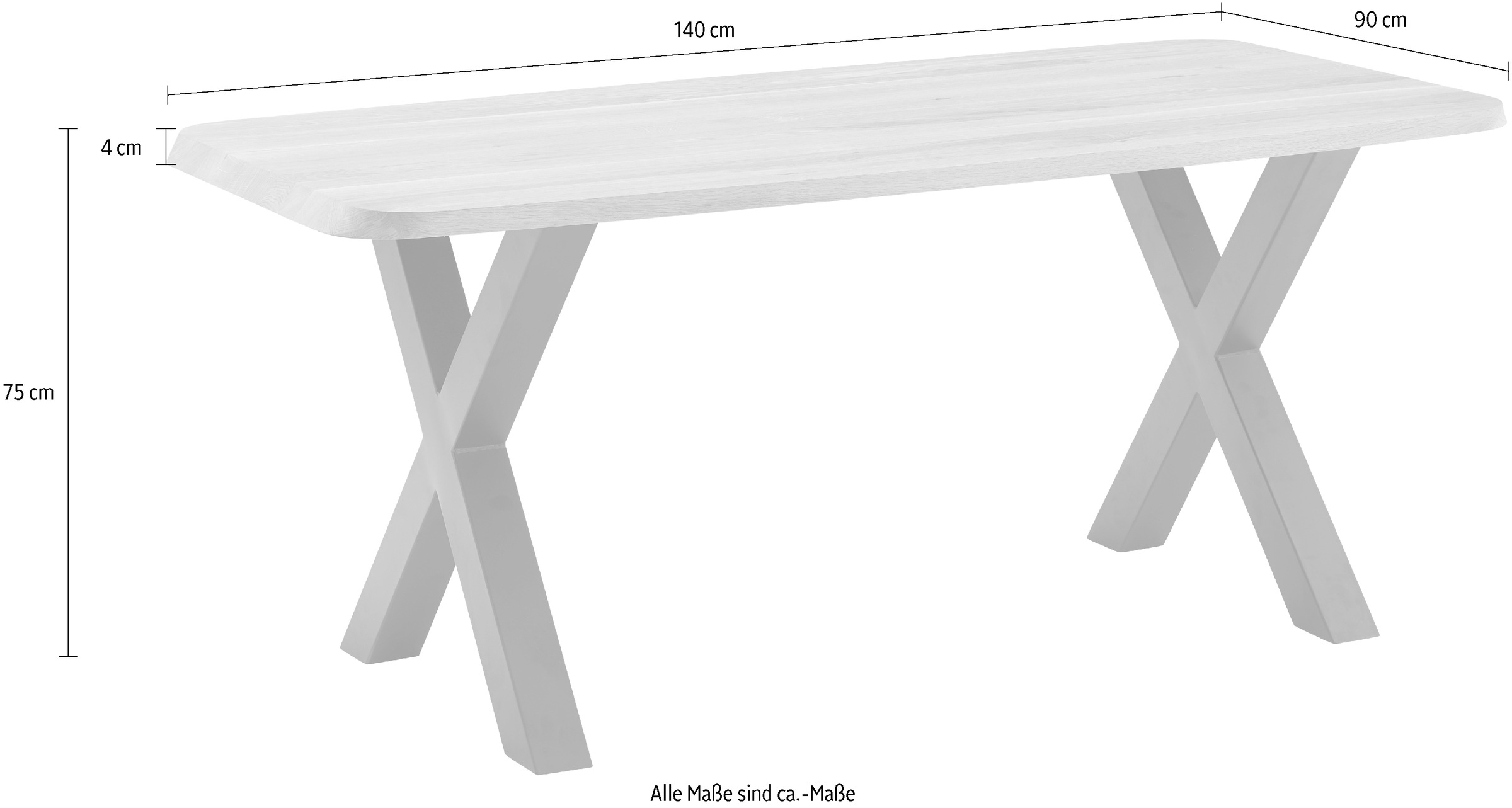massivline&more Esstisch »Porto, Vierfußtisch, Küchentisch, Tisch, Esstisch, Holztisch« 2 Stk. tlg. Platte massiv, Gestell Metall pulverbeschichtet schwarz