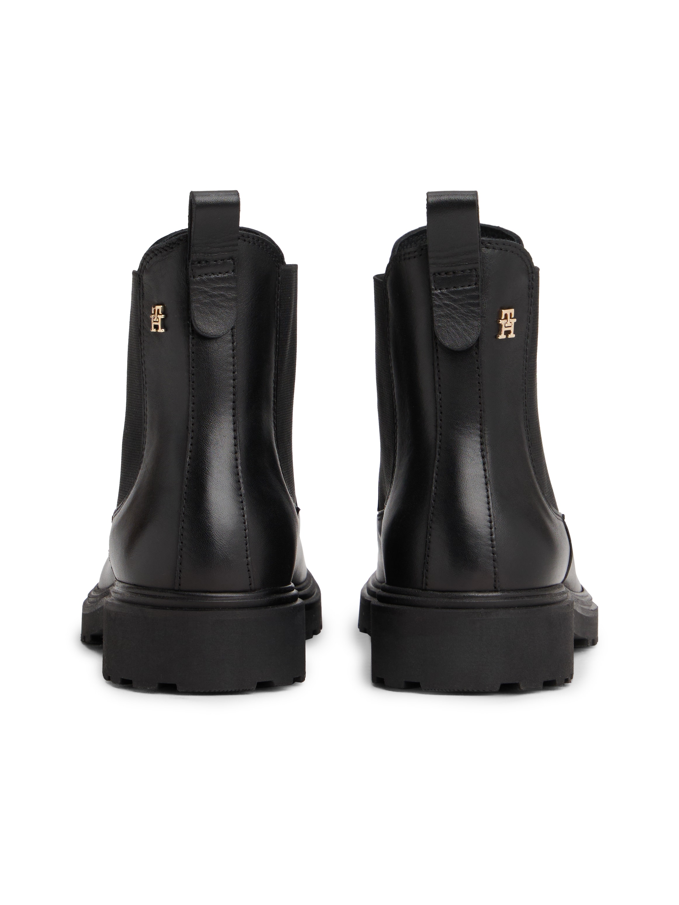 Tommy Hilfiger Chelseaboots »TH LEATHER CLEATED CHELSEA«  , Blockabsatz, Stiefelette, Schlupfboots, beidseitiger Stretcheinsatz