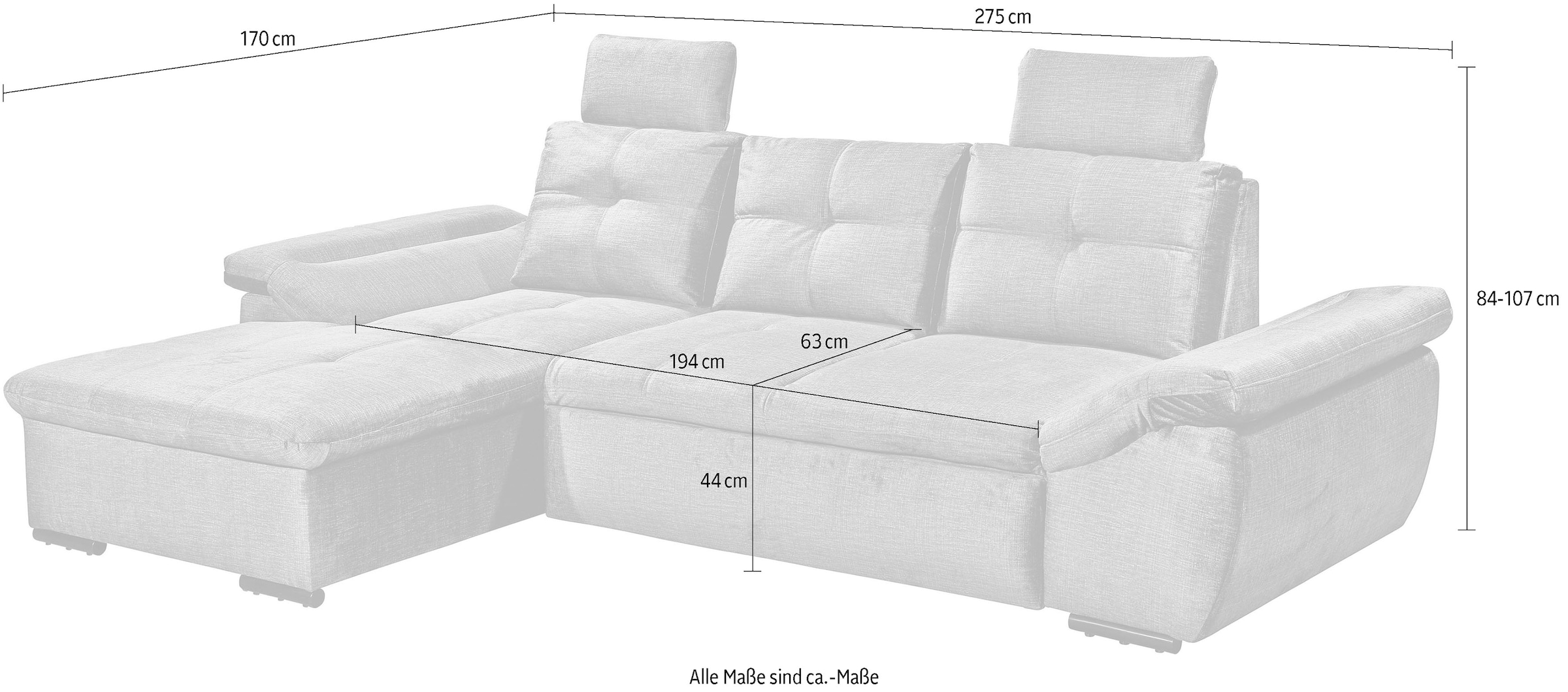 ED EXCITING DESIGN Ecksofa »Alija L-Form« mit Bettfunktion, Armteilverstellung & Kopfstützen