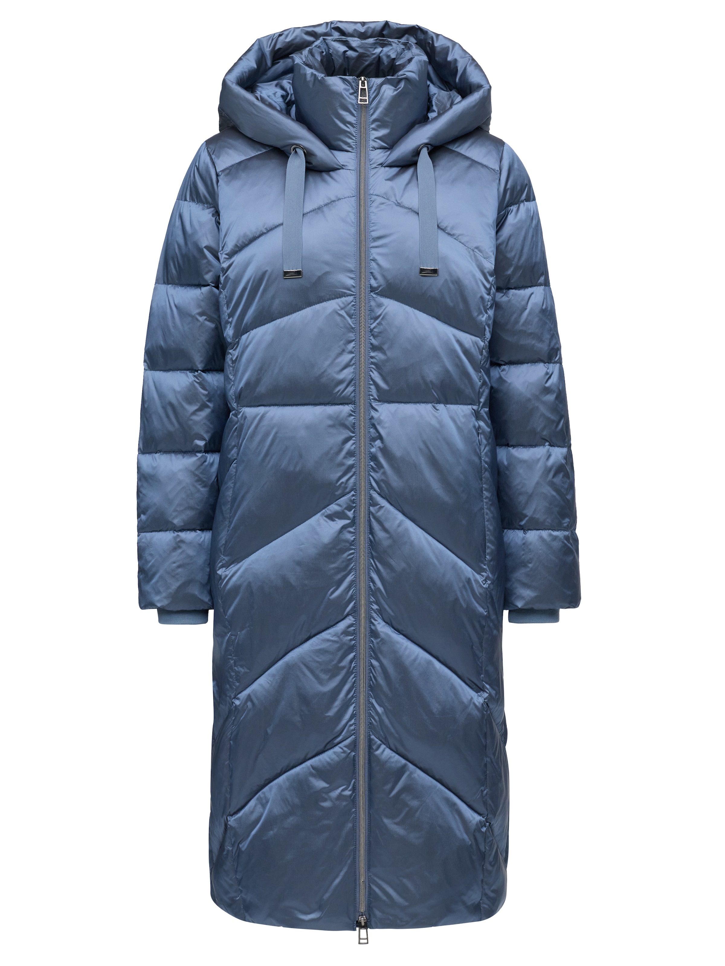 MANISA Steppmantel , mit Stehkragen und fester Kapuze und dekorativen Strickbändern
