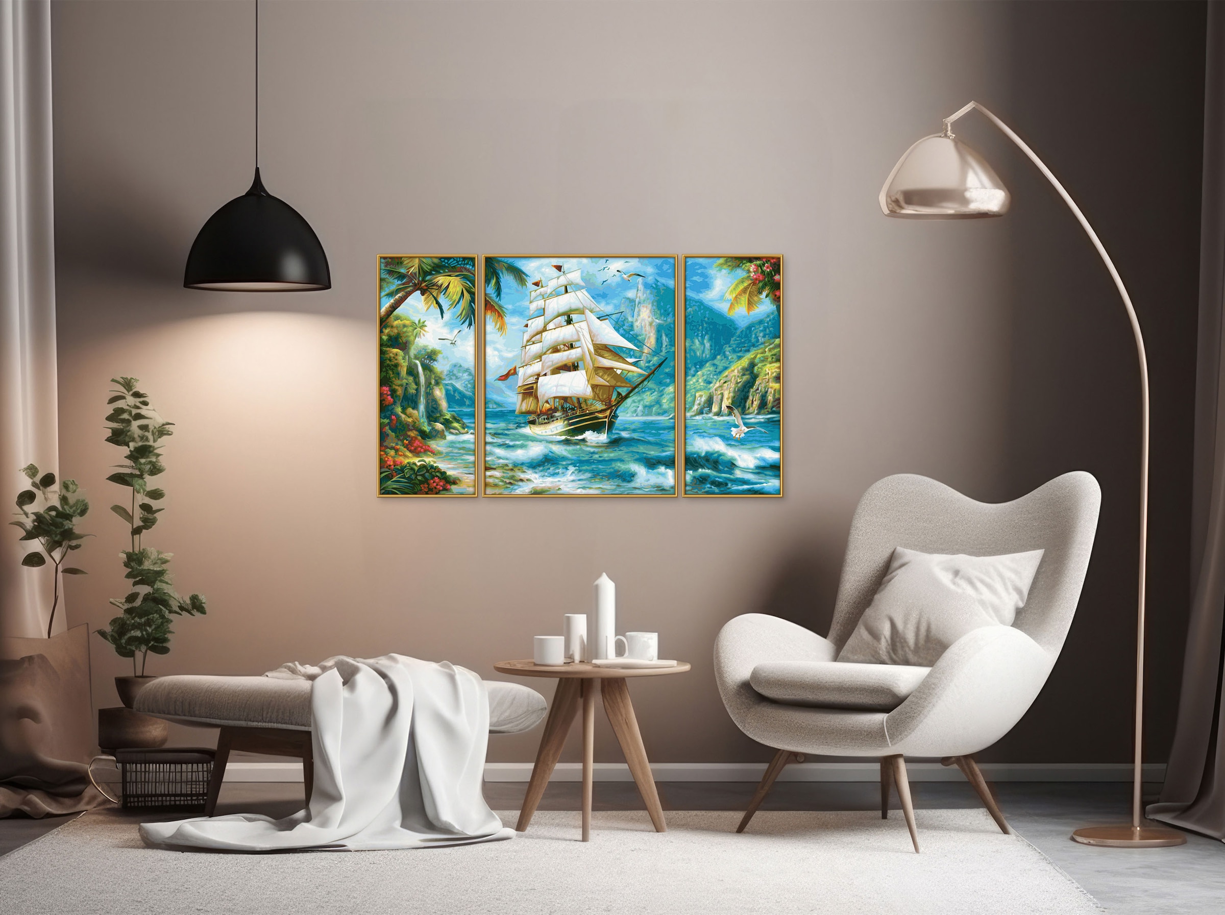 Schipper Malen nach Zahlen »Meisterklasse Triptychon - Segelschiff in der Südsee« Made in Germany