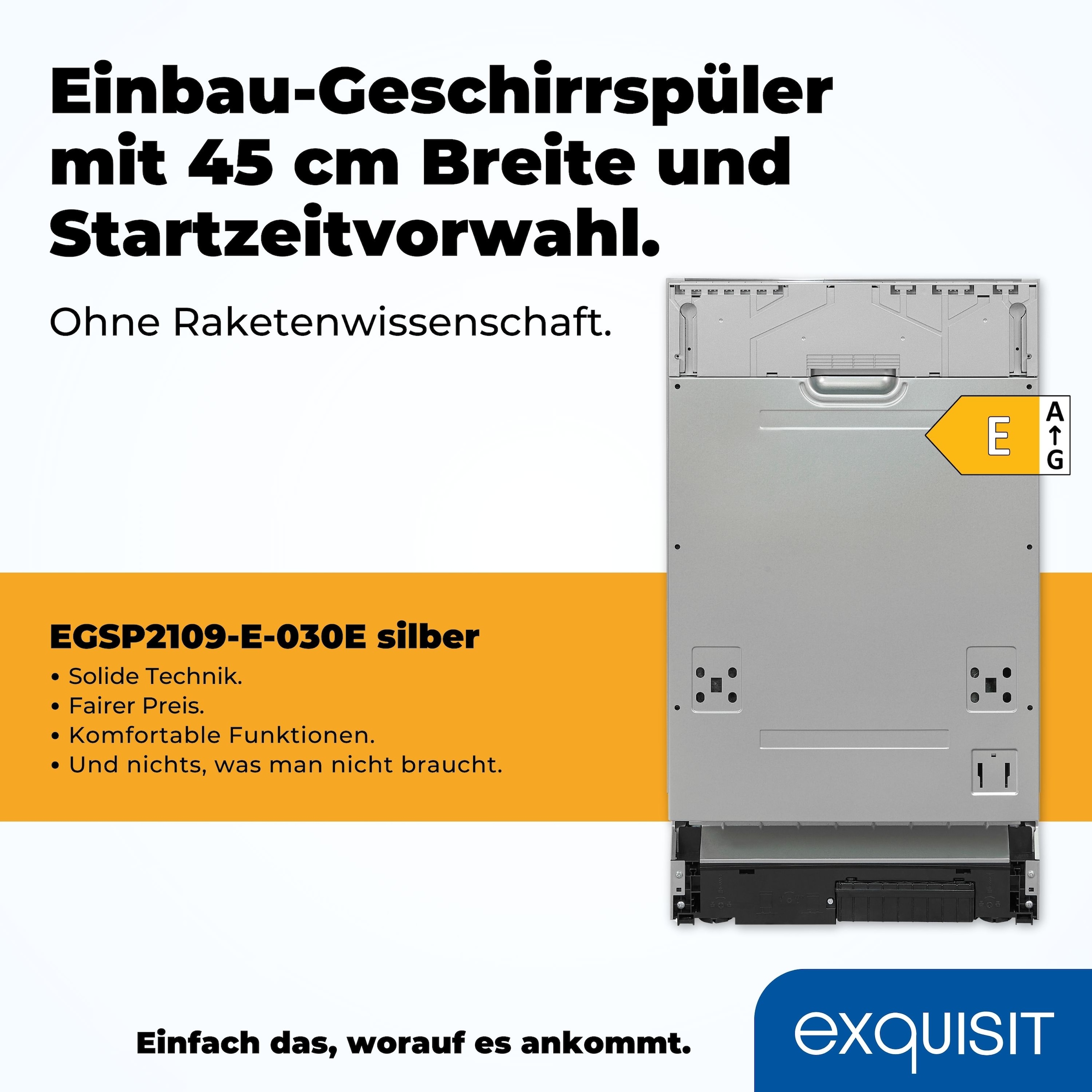 exquisit vollintegrierbarer Geschirrspüler »EGSP2109-E-030E silber«, 9 Maßgedecke
