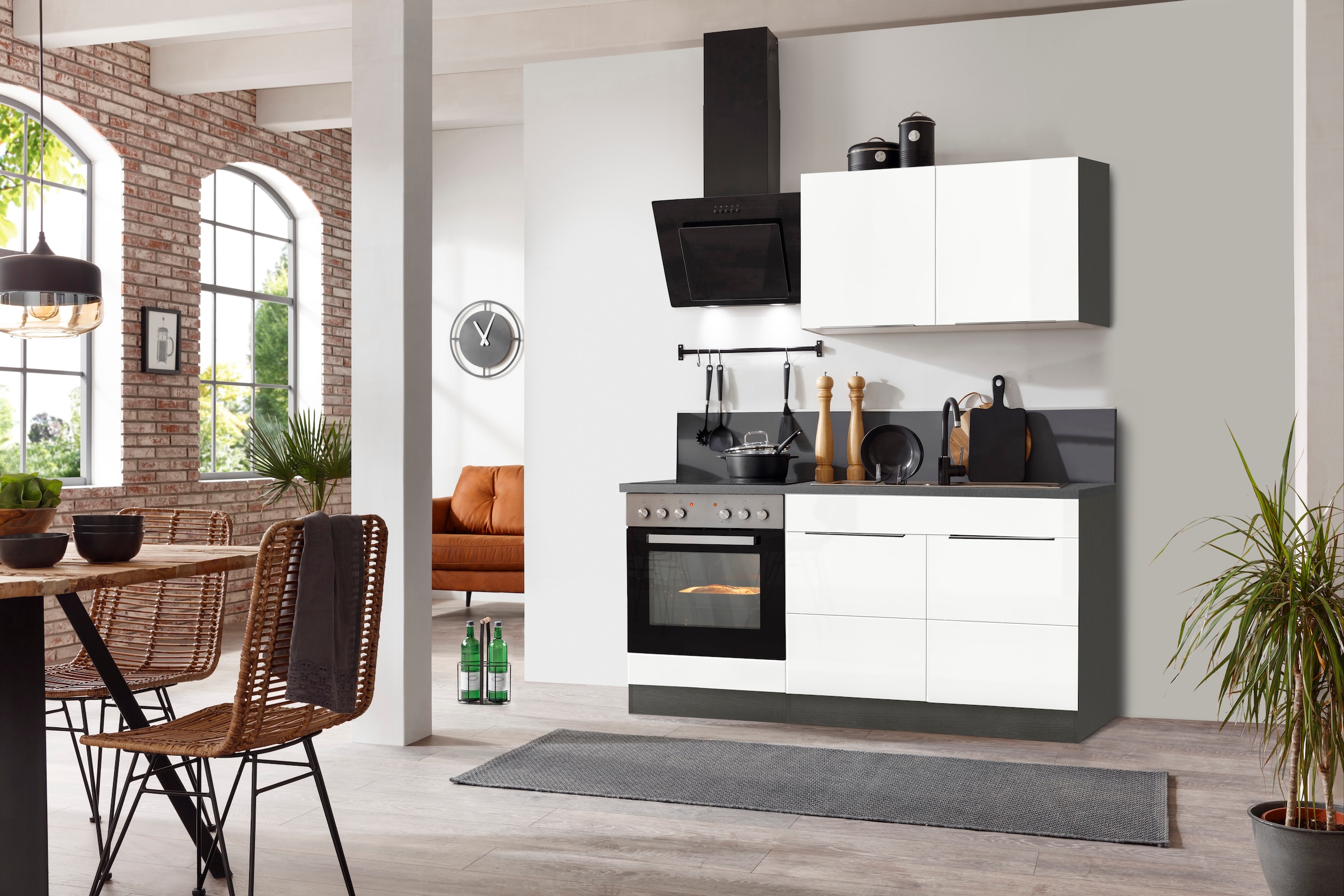 KOCHSTATION Küchenzeile »KS-Brindisi« Breite 210 cm, wahlweise mit E-Geräten, mit MDF-Fronten