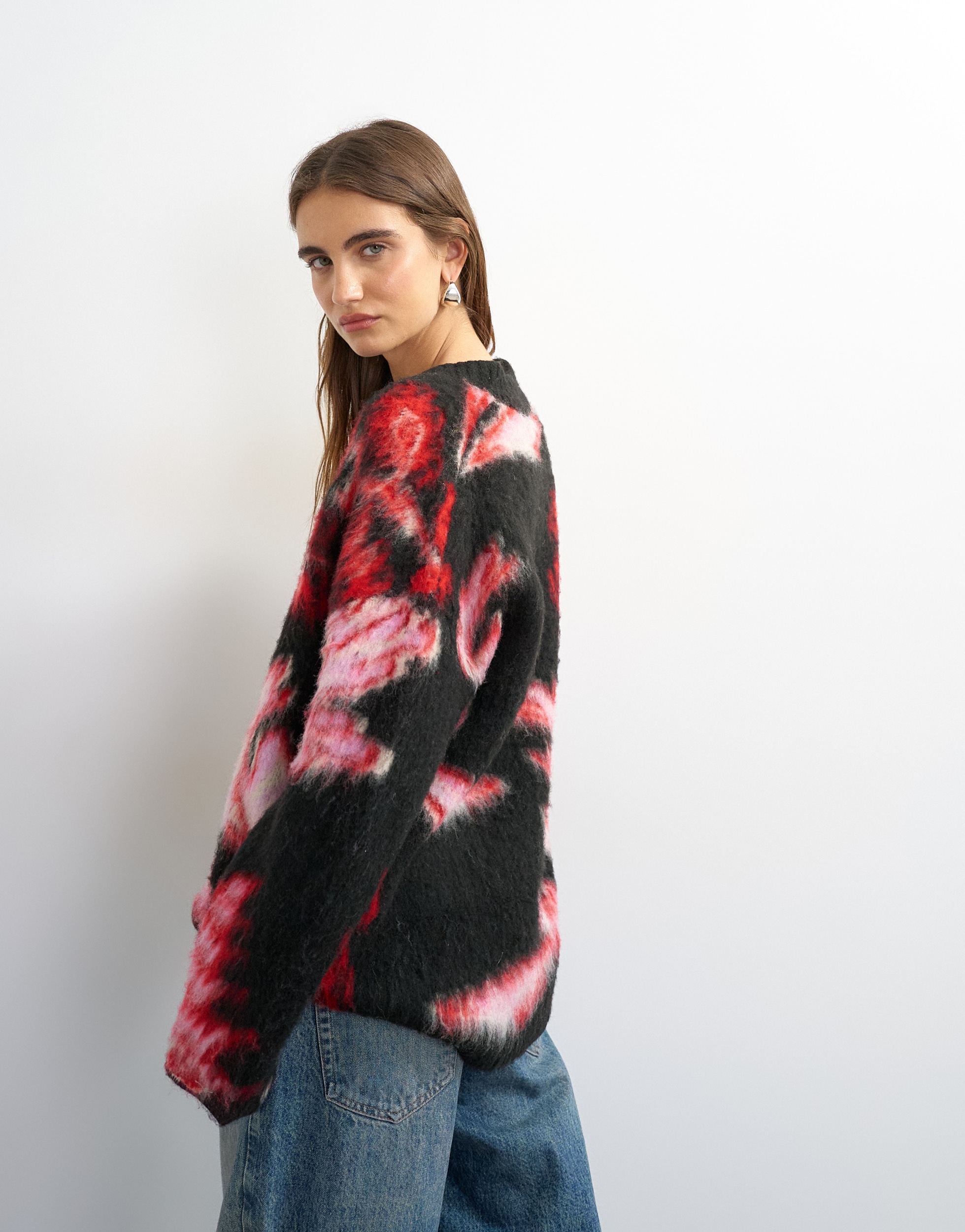 TOPSHOP V-Ausschnitt-Pullover »TSDIJA BRUSHED FLOWER JUMPER KNIT« Materialmix, bedruckt